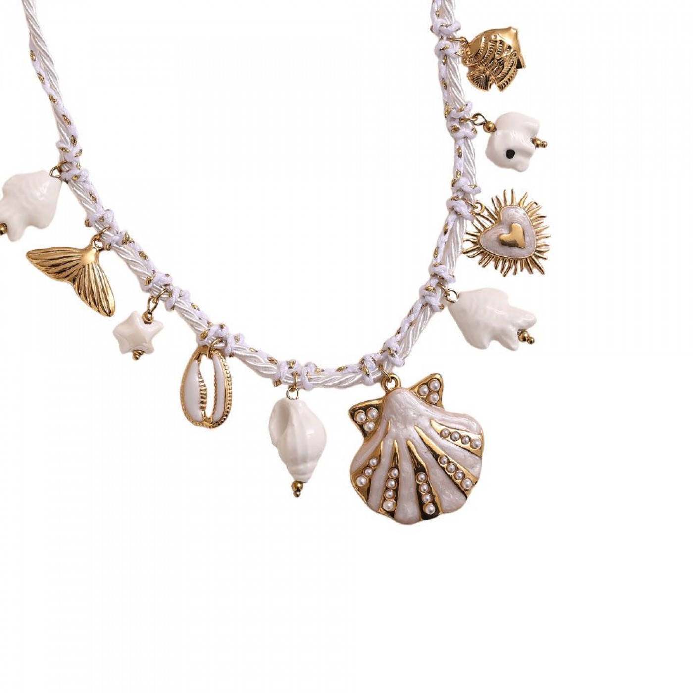 Satine Cord & Stainless Steel Necklace | White — Necklaces from Toolittle — additional view 3
