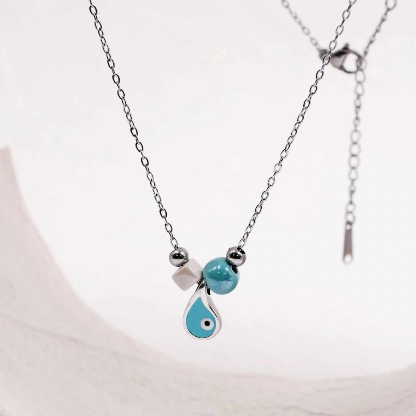 Silver/Gold-plated Necklace: Enamelled Evil Eye-Drop — Necklaces from Toolittle — additional view 8