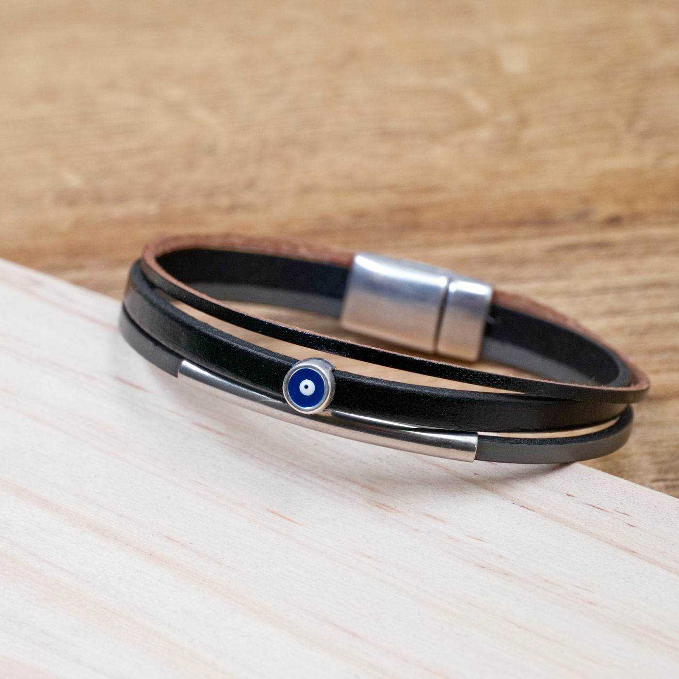 Leather Men's Bracelet with Evil Eye — Bracelets from Toolittle — additional view 2