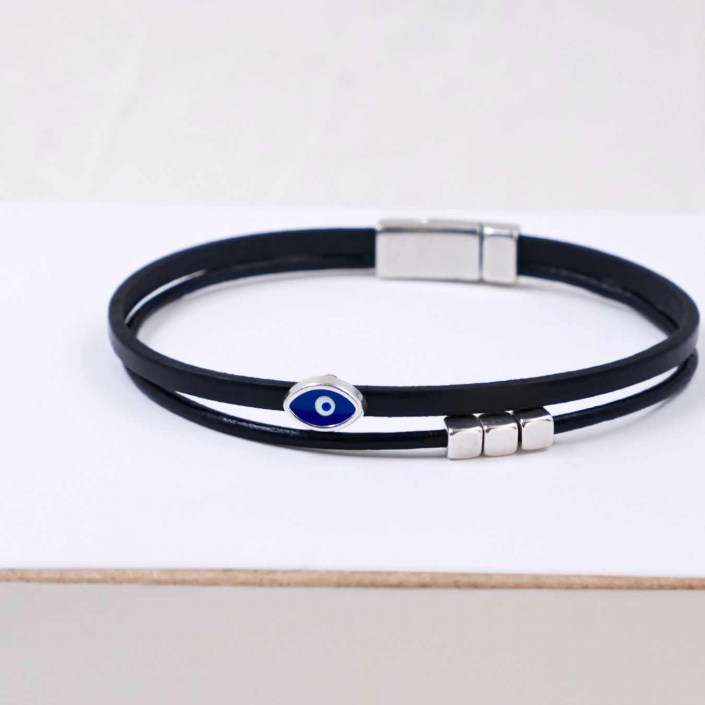 Leather Men's Bracelet |Metal Enamelled Evil Eye — Bracelets from Toolittle — additional view 3
