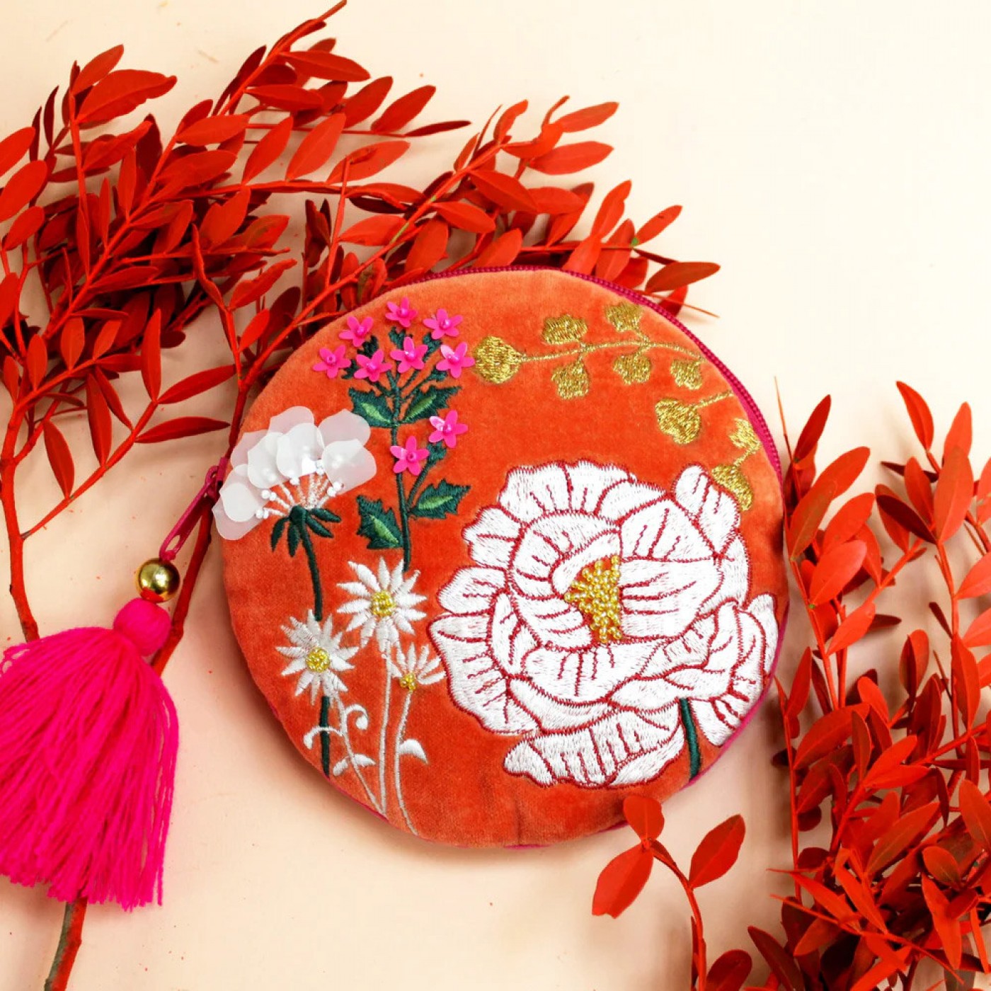Posy Orange Round Purse