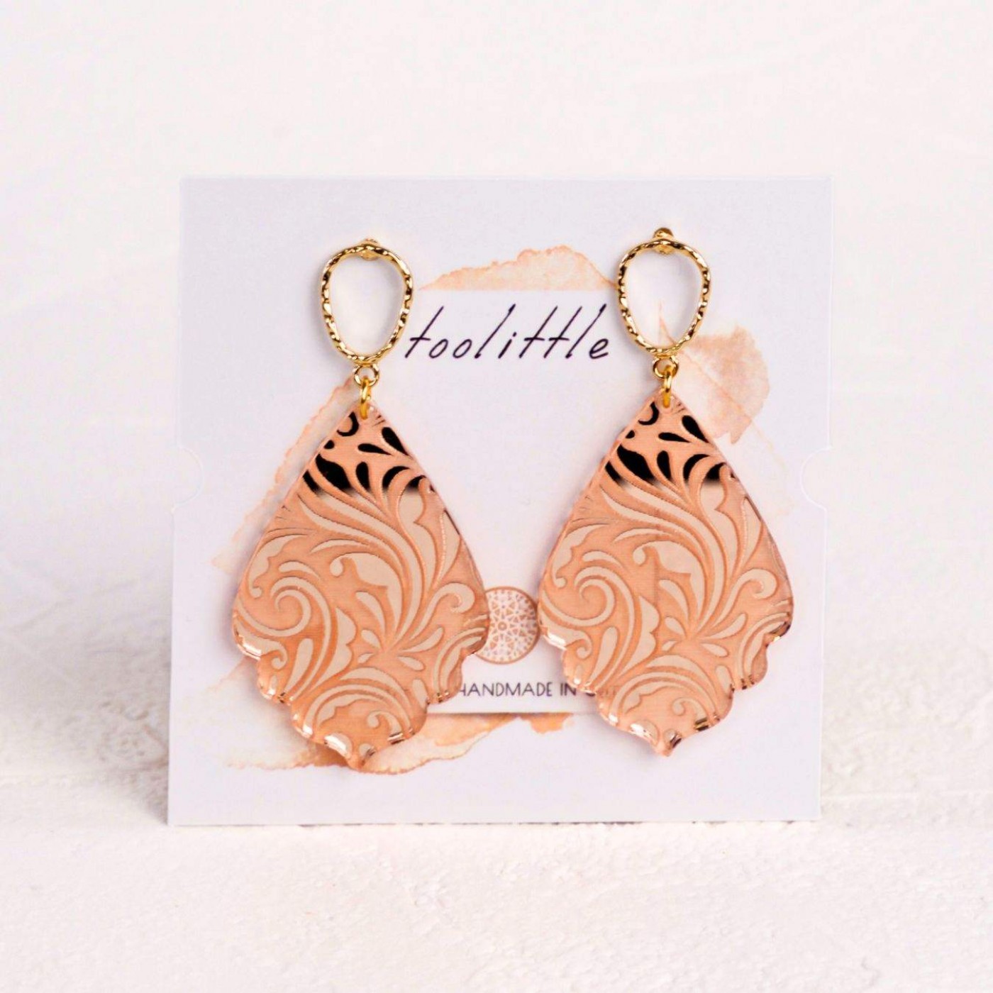 Golden Earrings | Plexiglass with Pattern - Salmon — Earrings from Toolittle — additional view 3
