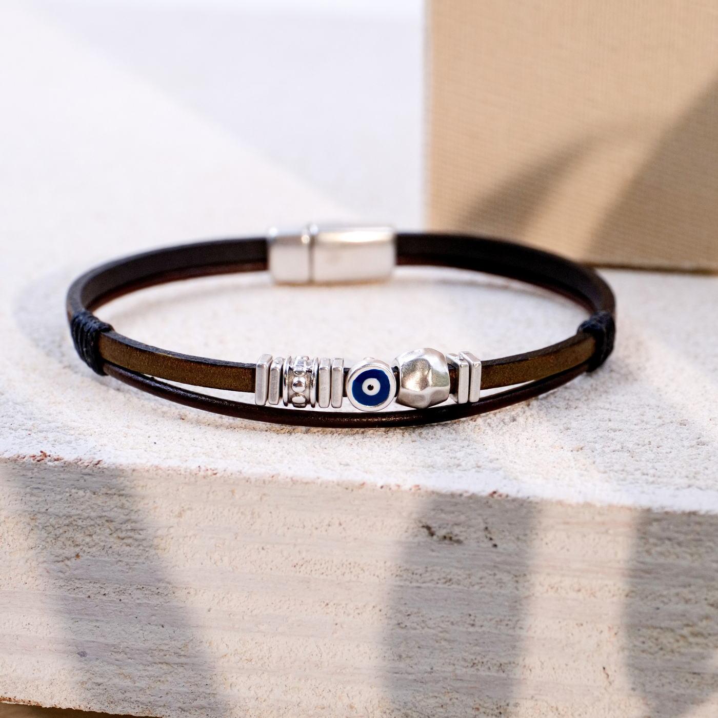 Evil Eye Leather Men's Bracelet