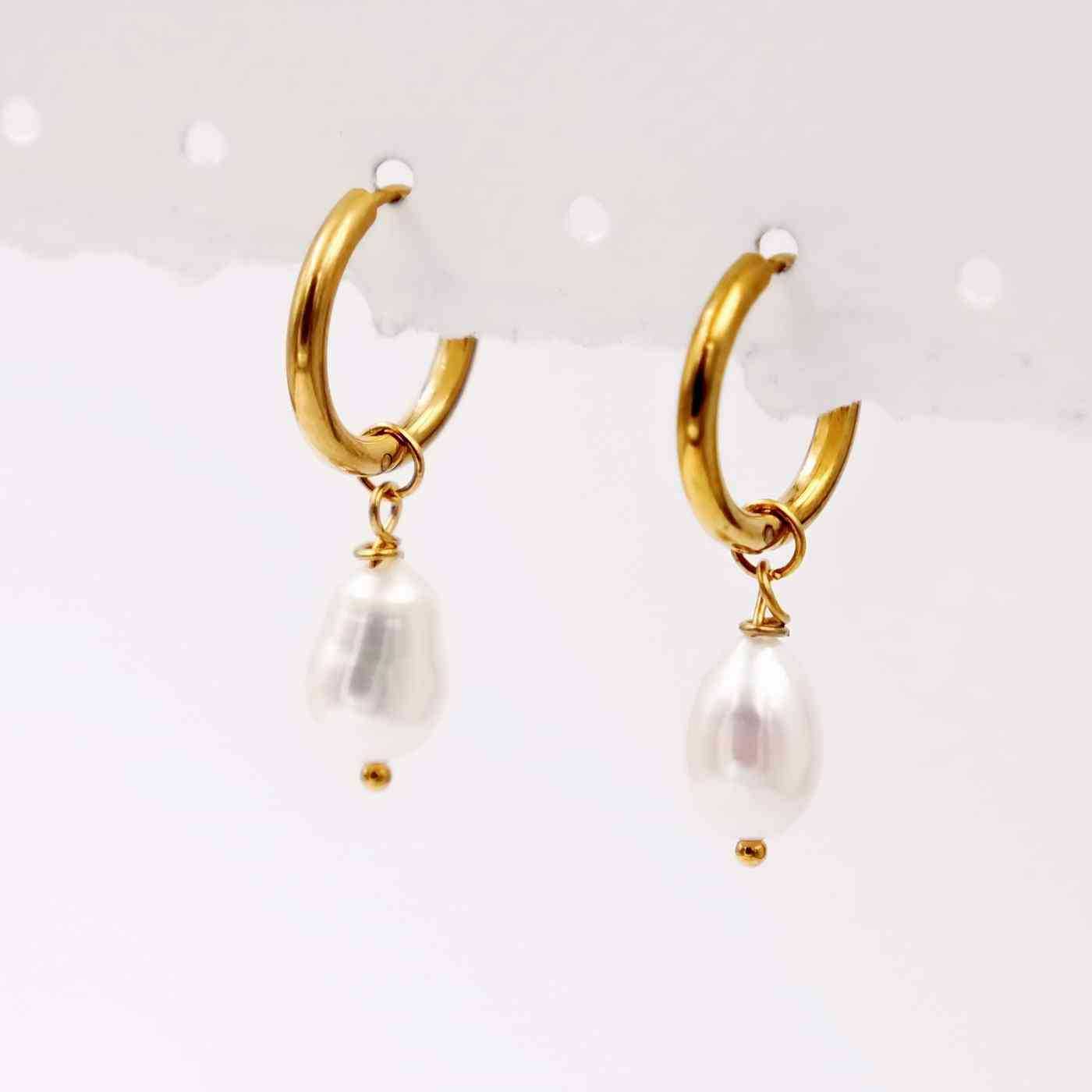 Stainless Steel Hoops with freshwater pearl — Earrings from Toolittle — additional view 2