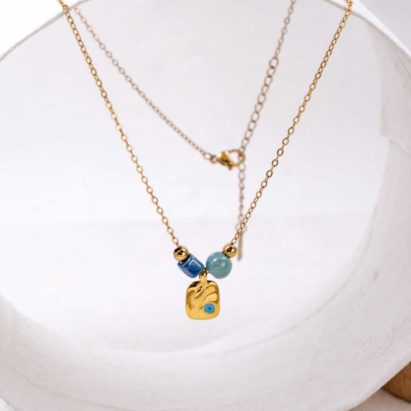 Handmade Gold-plated Necklace: Enamelled Evil Eye — Necklaces from Toolittle — additional view 3