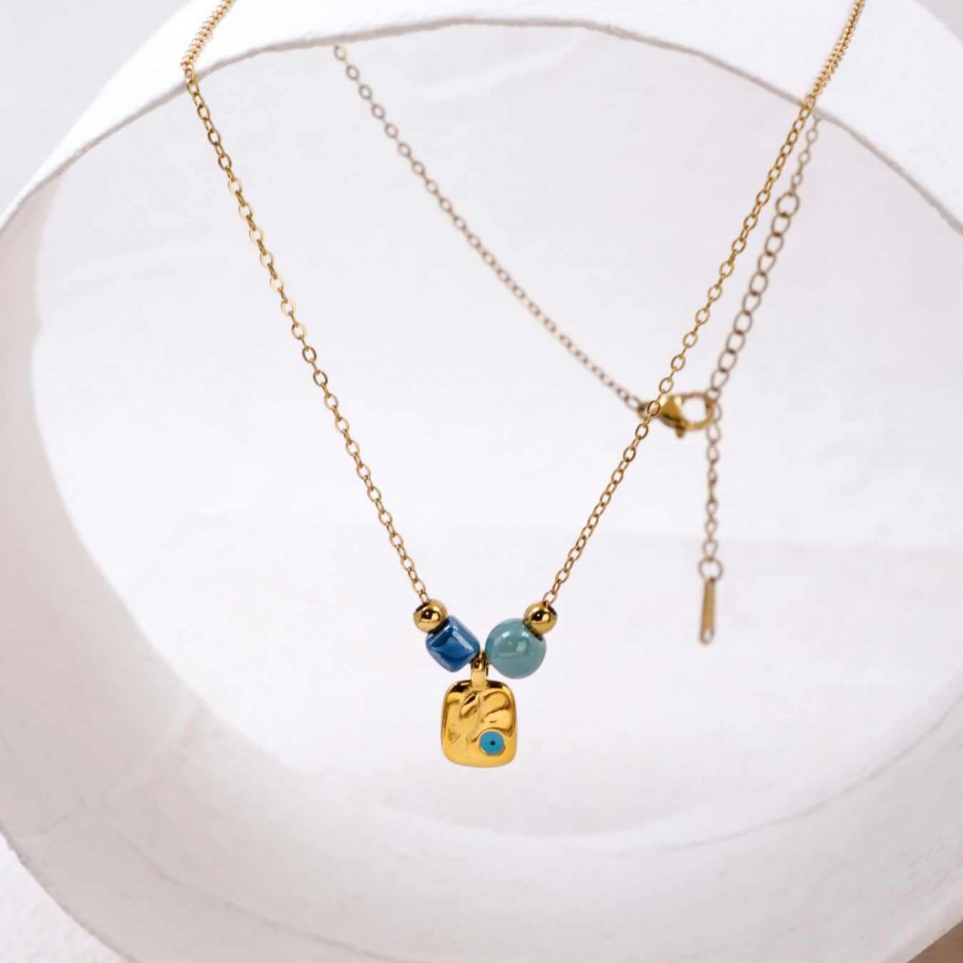 Handmade Gold-plated Necklace: Enamelled Evil Eye — Necklaces from Toolittle — additional view 5