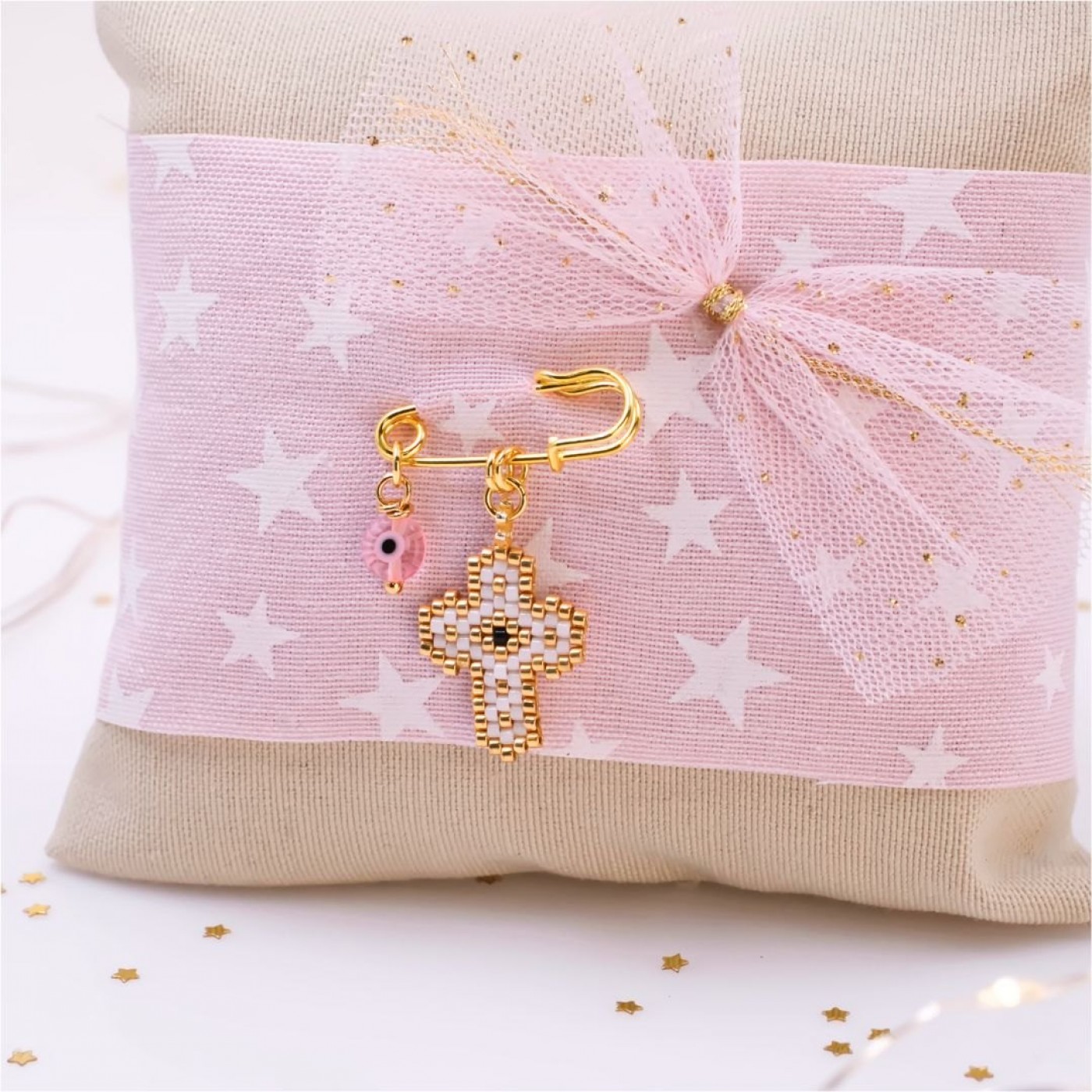 Handmade Newborn Blessing Pillow – Girl: Miyuki Beaded Cross — Pendants & charms from Toolittle — additional view 4