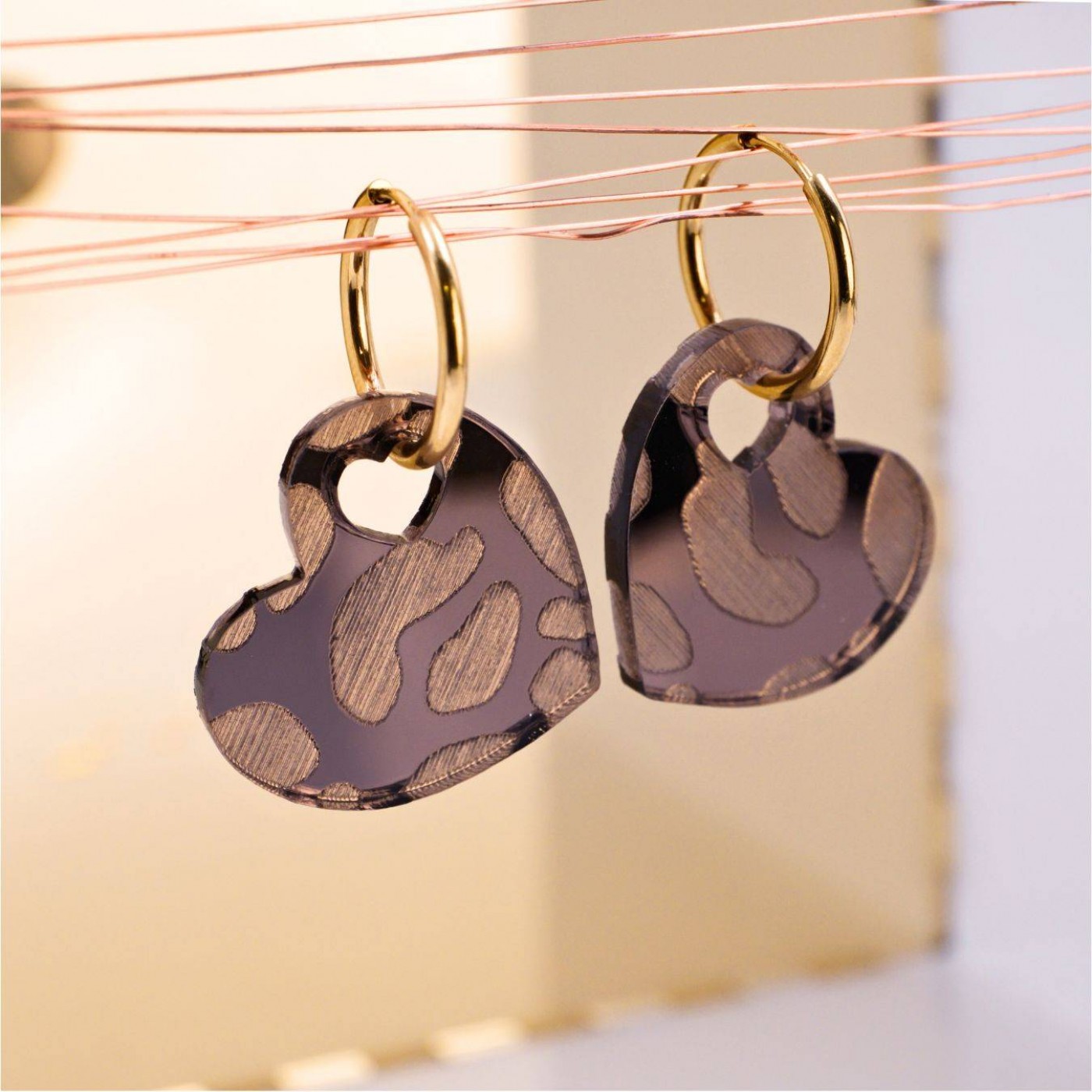 Steel Hoop Earrings - Animal Print Hearts