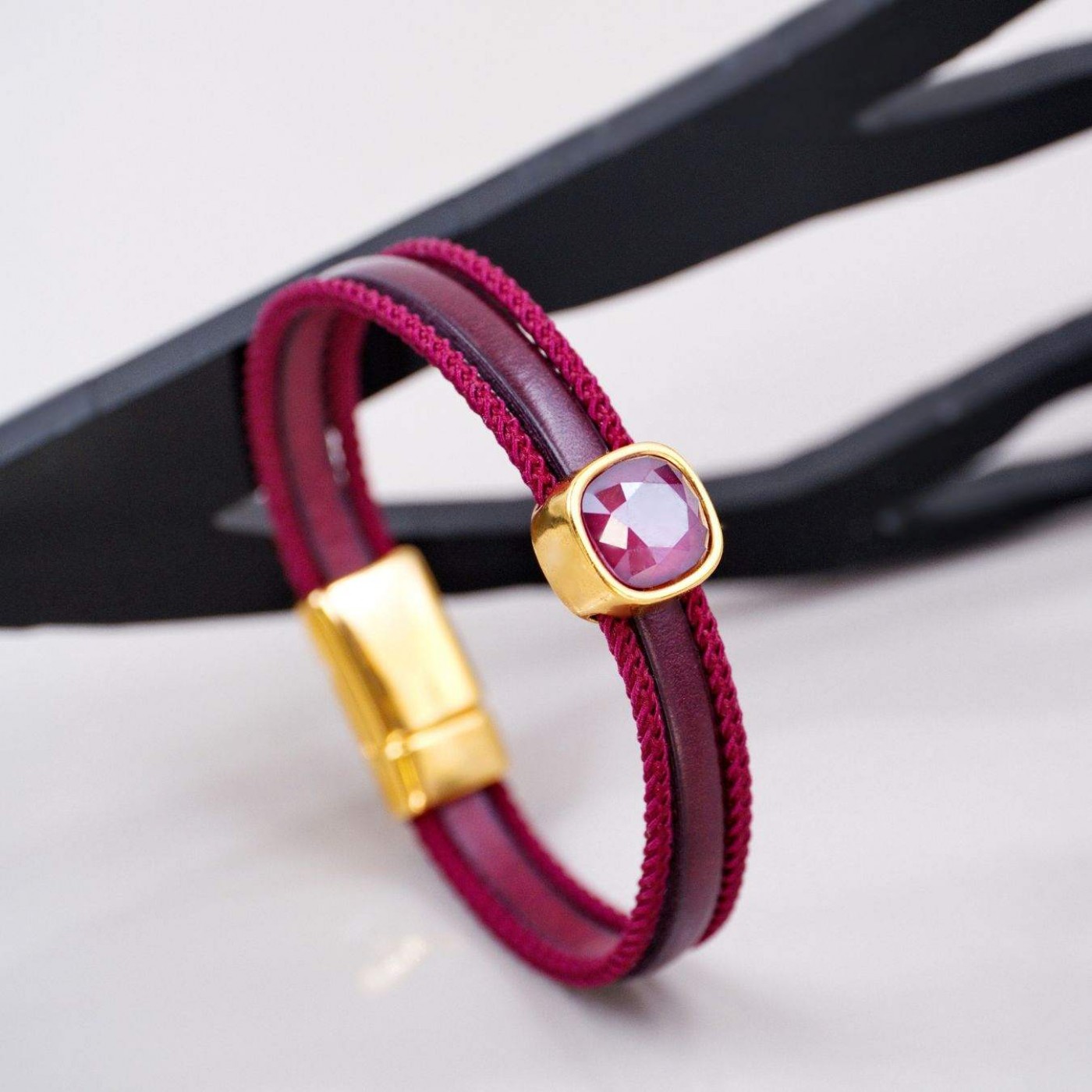 Bordeaux Crystal Leather Bracelet — Bracelets from Toolittle — additional view 2