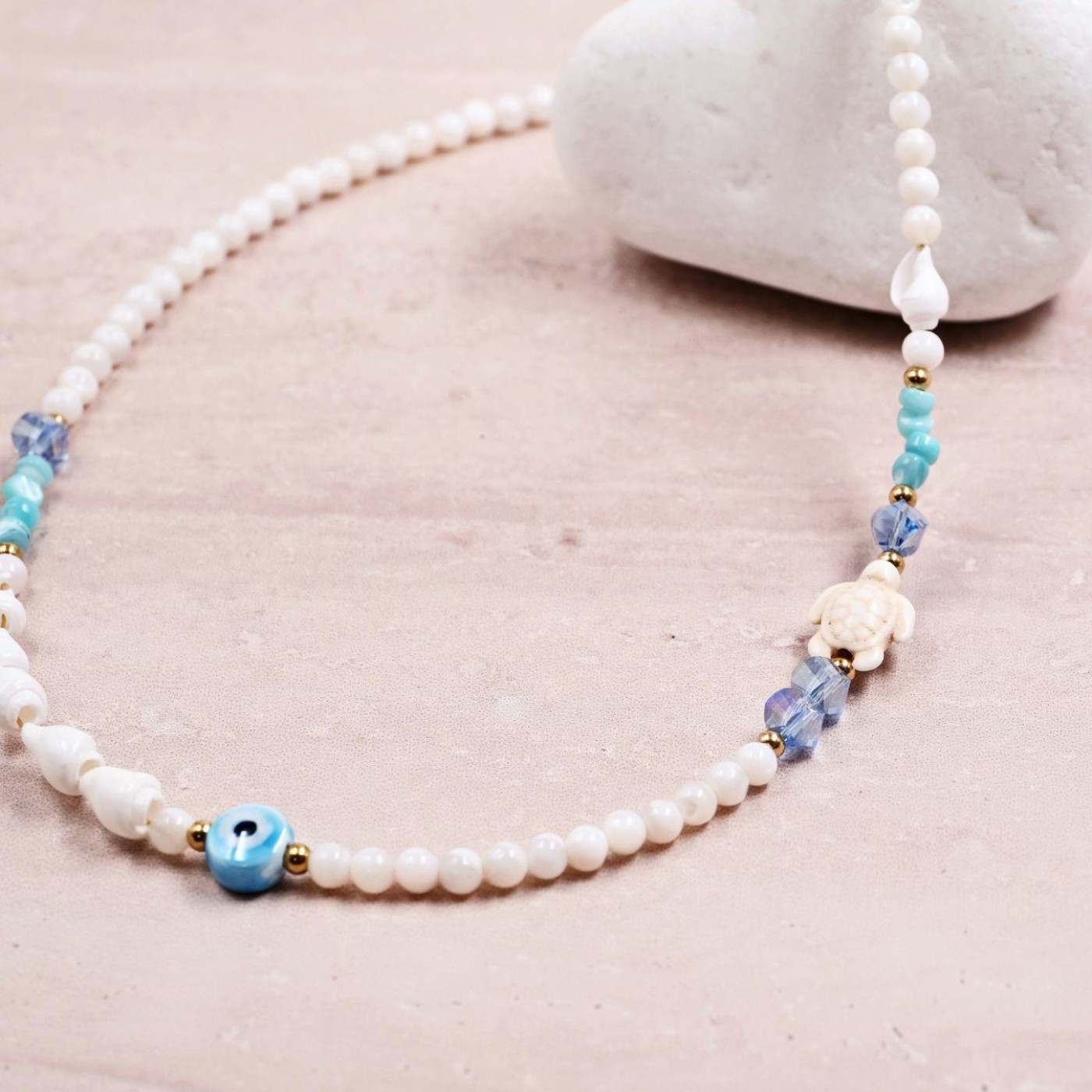 Summer Necklace | Stones & Ceramic Evil Eye - Color Option — Necklaces from Toolittle — additional view 12