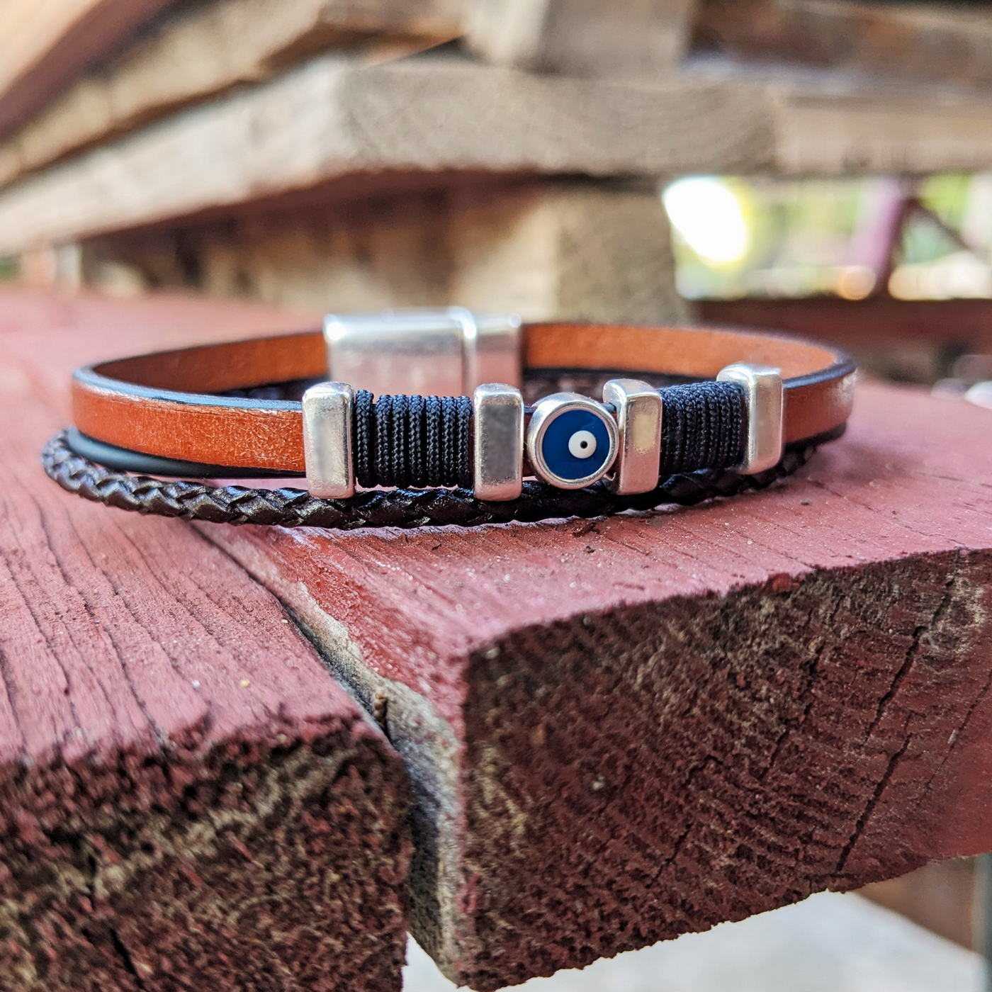 Evil Eye Leather Men's Bracelet — Bracelets from Toolittle — additional view 3