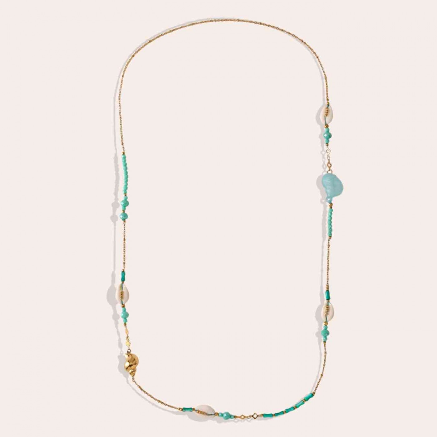Long Necklace Sea Shells & Semiprecious Stones - Stainless Steel — Necklaces from Toolittle — additional view 2