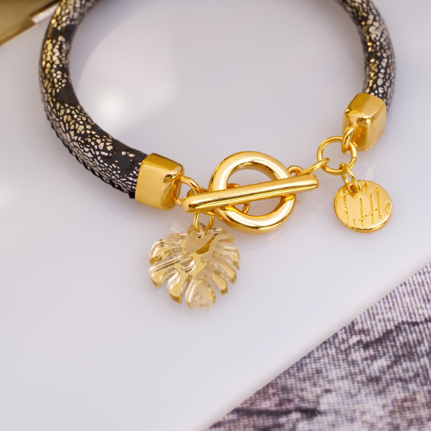 Golden Line – Handmade Vegan Leather Bracelet — Bracelets from Toolittle — additional view 2