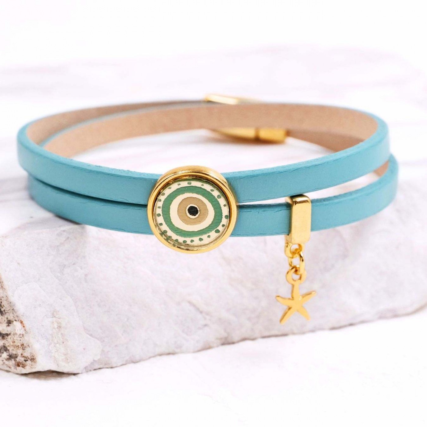 Double-wrapped Leather Bracelet - Plexiglass Evil Eye — Bracelets from Toolittle — additional view 3
