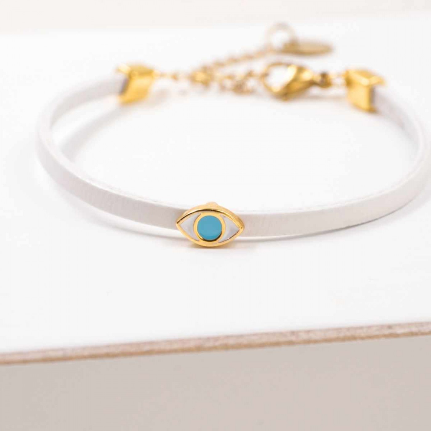 Handmade Leather Bracelet with Evil Eye – 24K Gold Plated — Bracelets from Toolittle — additional view 2