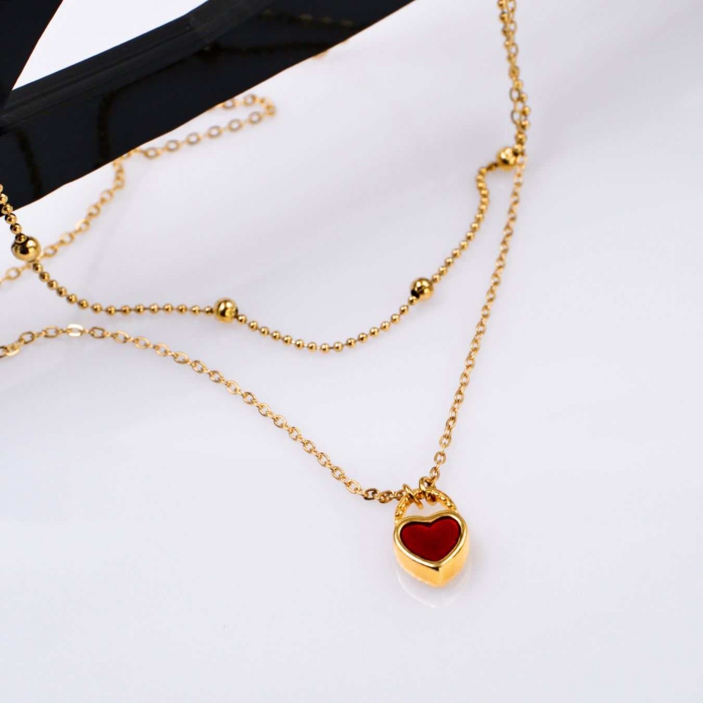 Handmade Layered Necklace - Enamelled Heart — Necklaces from Toolittle — additional view 4