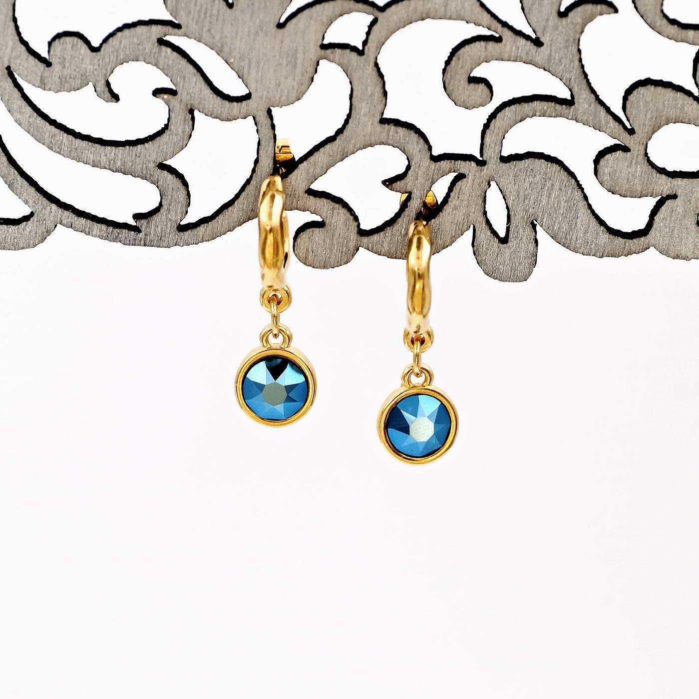 Gold-plated hoop earrings with crystals — Earrings from Toolittle — additional view 2