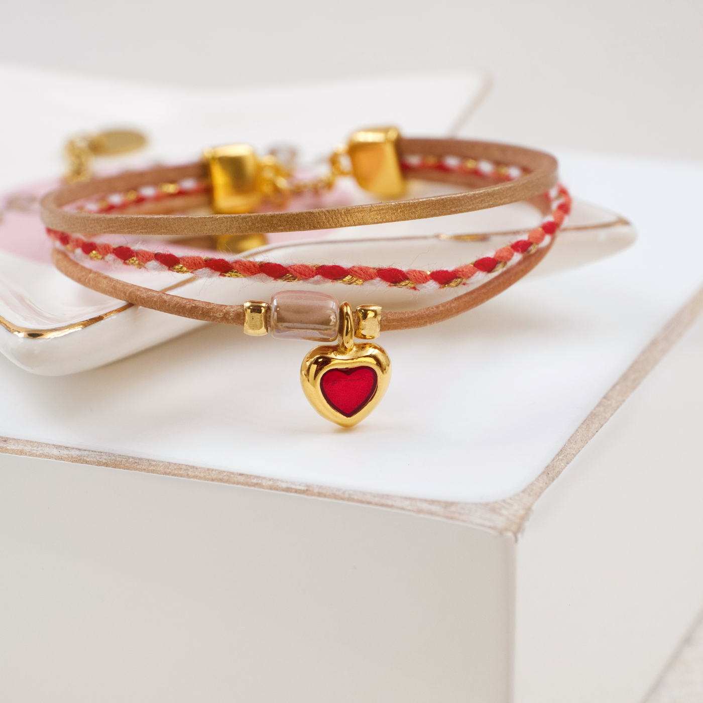 Leather & Cord Heart Bracelet