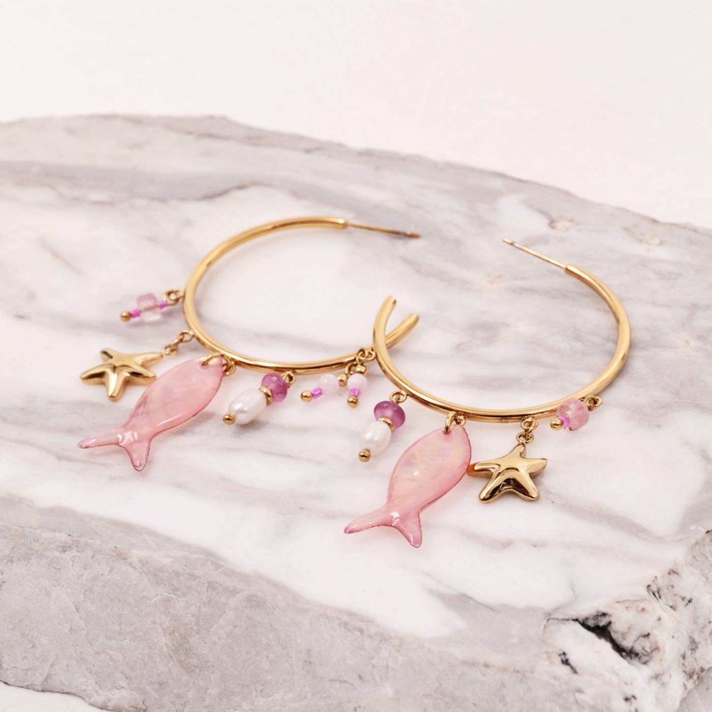 Sea Life Jewelry: Stainless Hoop Earrings - Fish Charm — Earrings from Toolittle — additional view 2