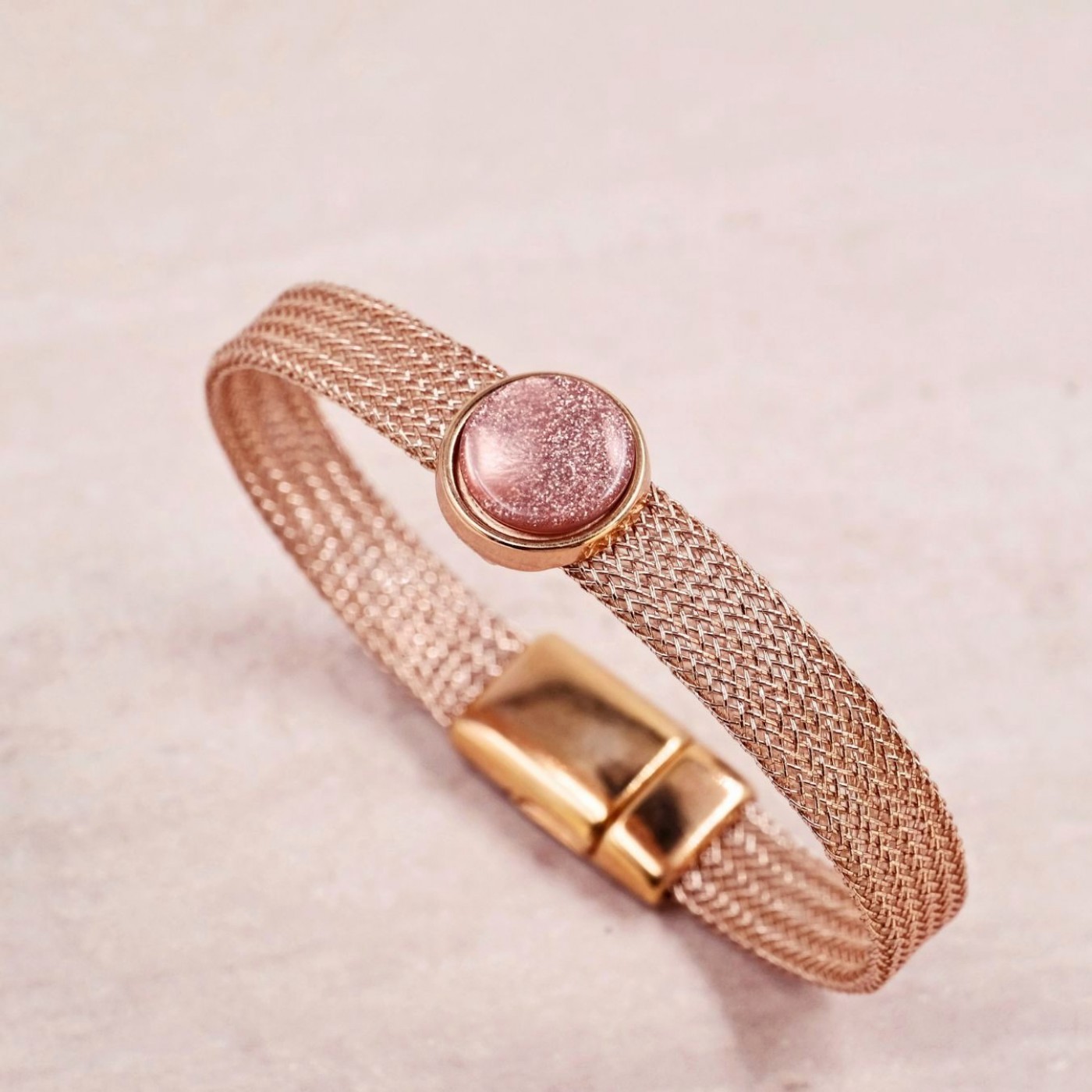 Wire Mesh Bracelet | Acrylic Stone - Glitter Salmon — Bracelets from Toolittle — additional view 2