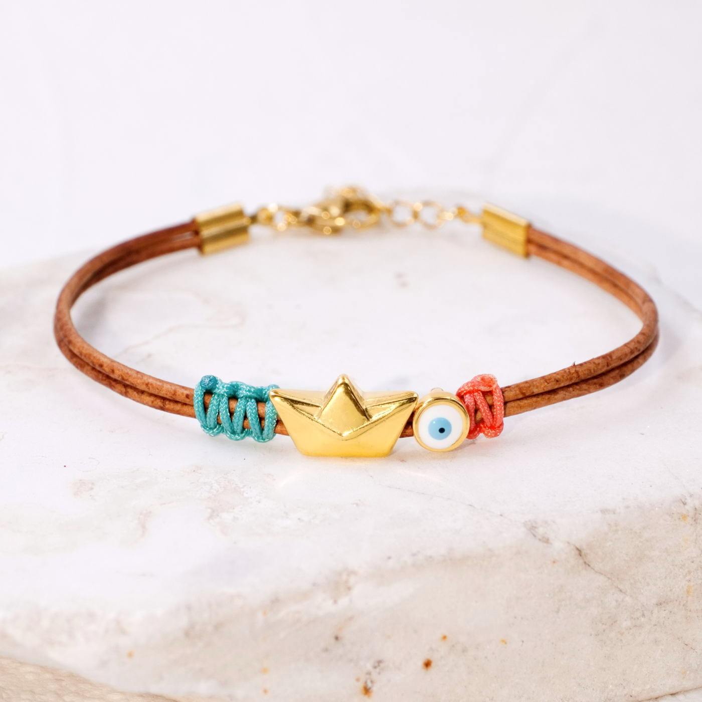 Boat & Evil Eye Leather Bracelet