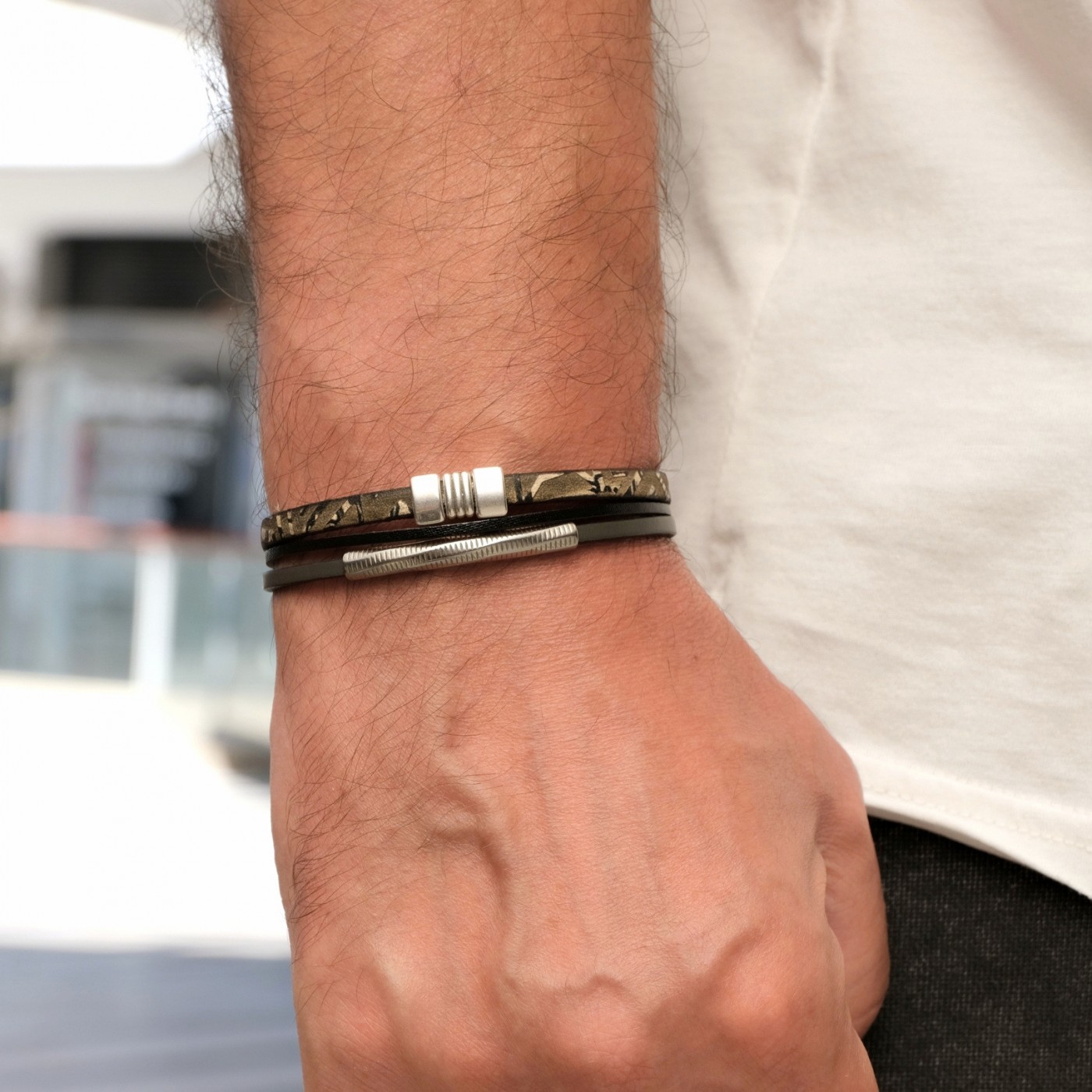 Metal Tube Men's Bracelet | Engraved Leather — Bracelets from Toolittle — additional view 4