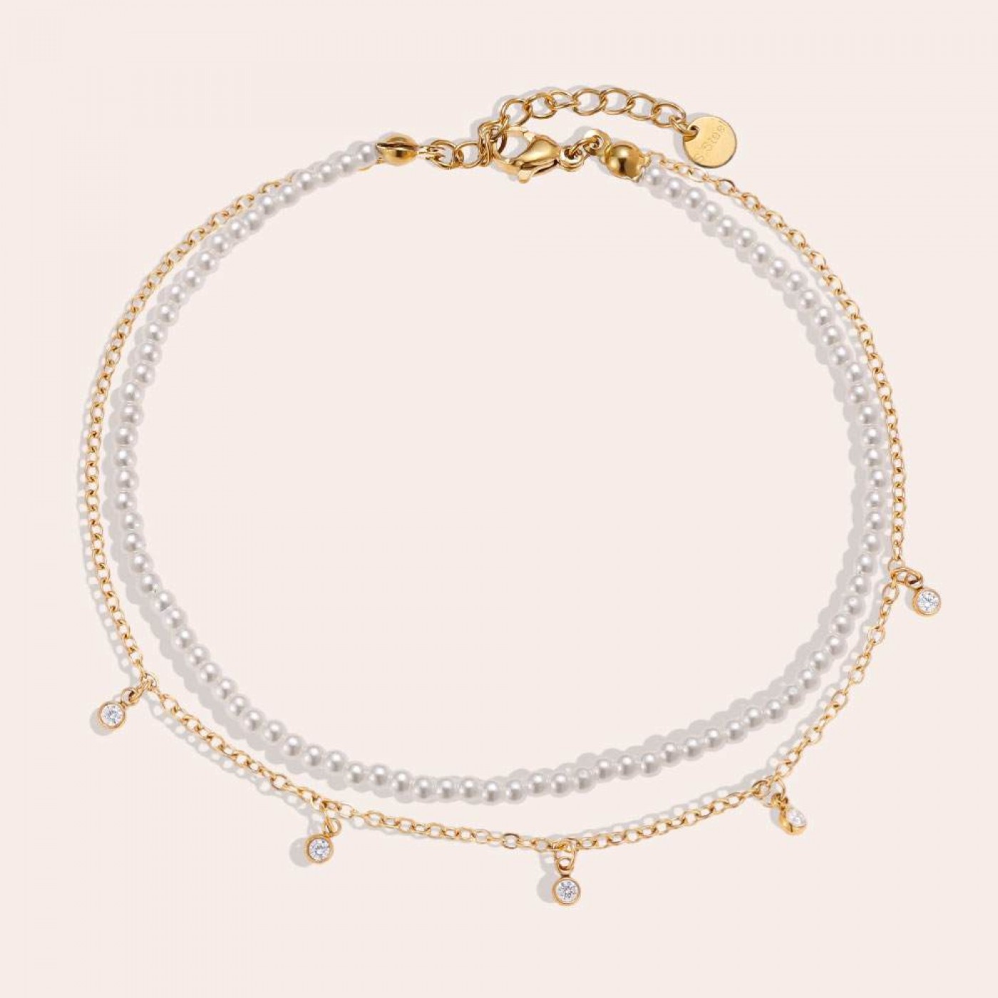 Layered Chain Anklet | Pearls & Crystals — Anklets from Toolittle — additional view 2