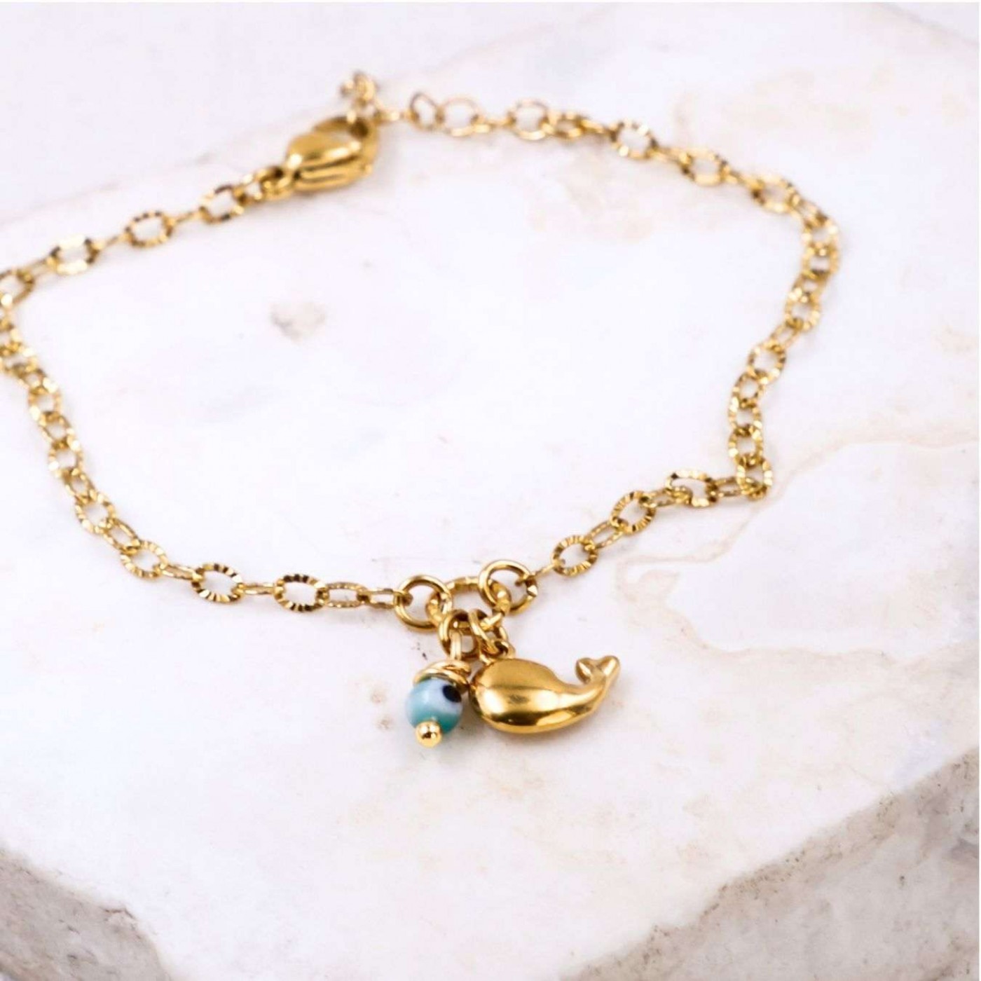 Stainless Steel Jewelry: Gold-plated Bracelet - Metal Whale & Evil Eye — Bracelets from Toolittle — additional view 2