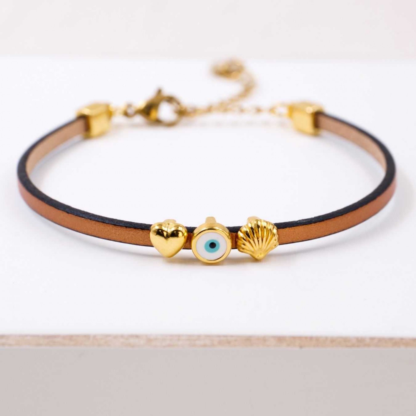 Leather Bracelet | Evil Eye, Metal Heart & Marine Charms — Bracelets from Toolittle — additional view 2