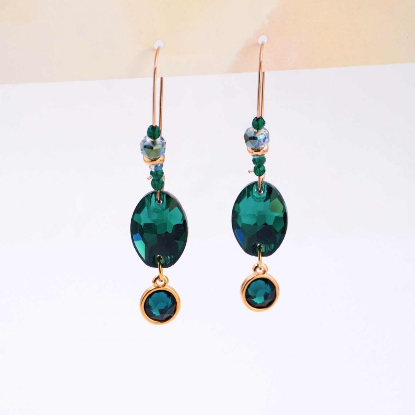 Dangle Earrings with Crystals - Green — Earrings from Toolittle — additional view 3