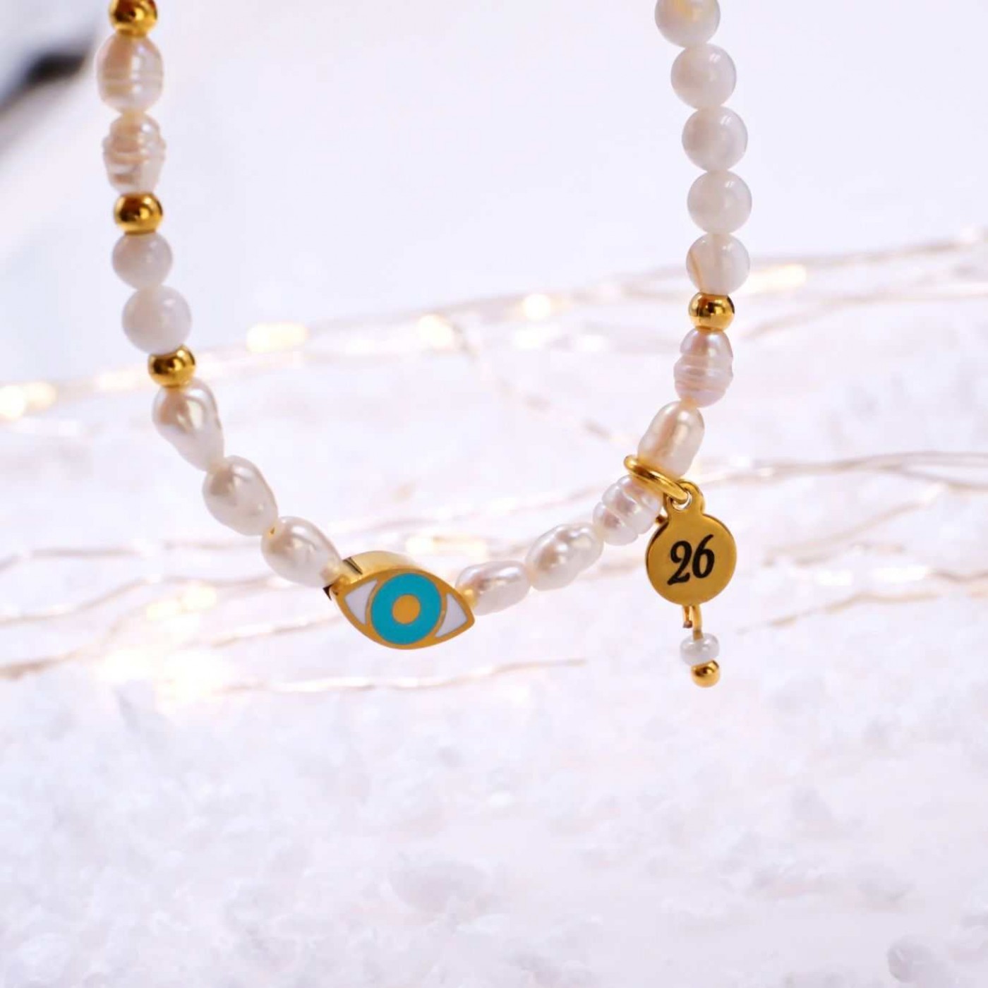Eye Lucky Bracelet - Steel, Fresh Water Pearls & Eye — Pendants & charms from Toolittle — additional view 2