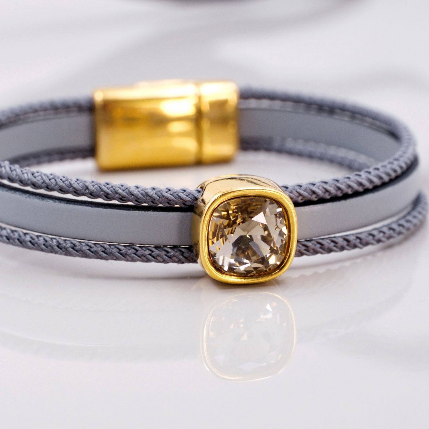 Grey Crystal Leather Bracelet — Bracelets from Toolittle — additional view 2
