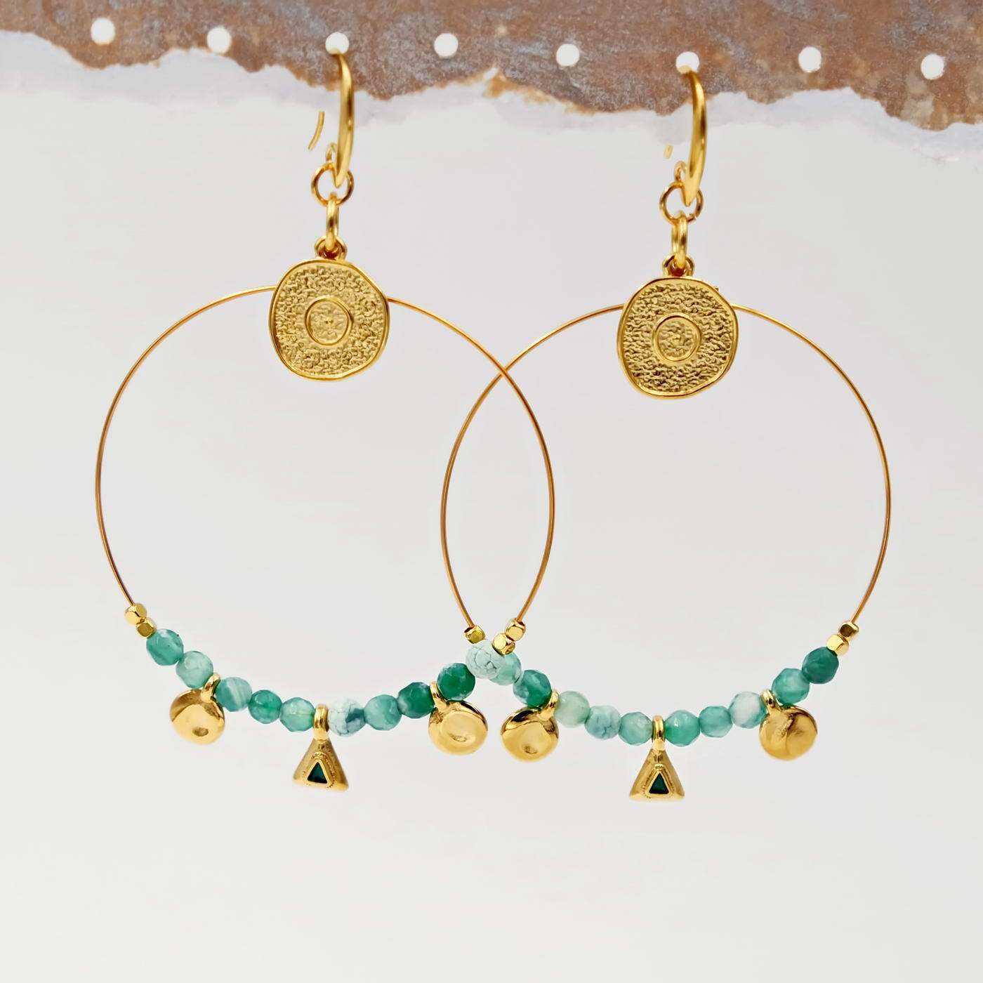 Skyros Hoops with Coral & Crystals — Earrings from Toolittle — additional view 2