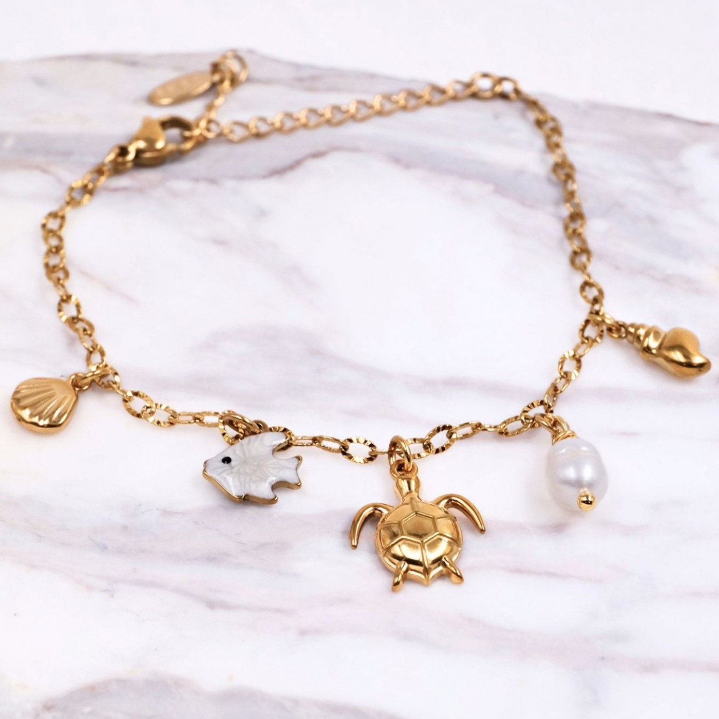 Stainless Steel Jewelry: Turtle & Fresh Water Pearl Bracelet — Bracelets from Toolittle — additional view 2