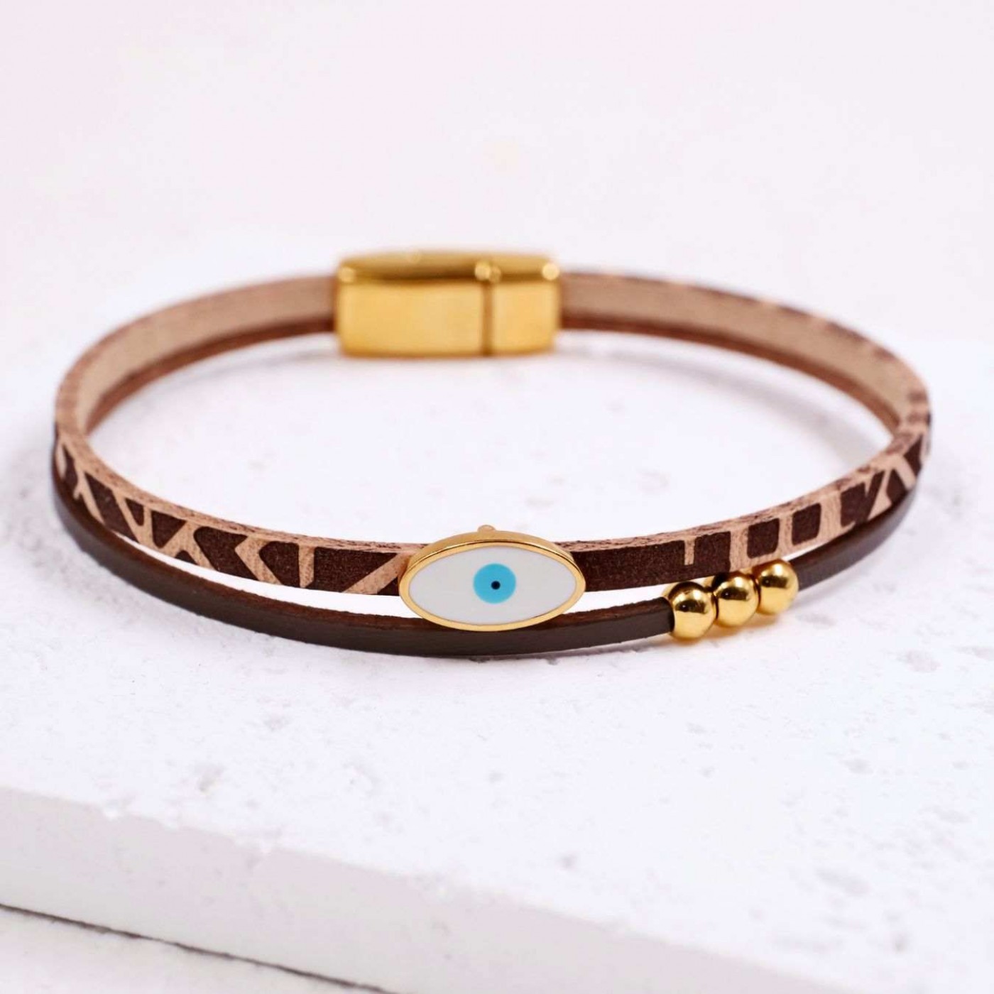 Enamel Evil Eye Bracelet | Leather - Brown — Bracelets from Toolittle — additional view 6