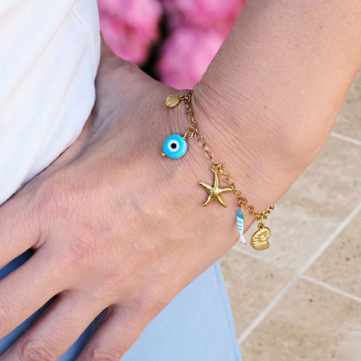 Stainless Steel Jewelry: Starfish & Fresh Water Pearl Bracelet — Bracelets from Toolittle — additional view 2