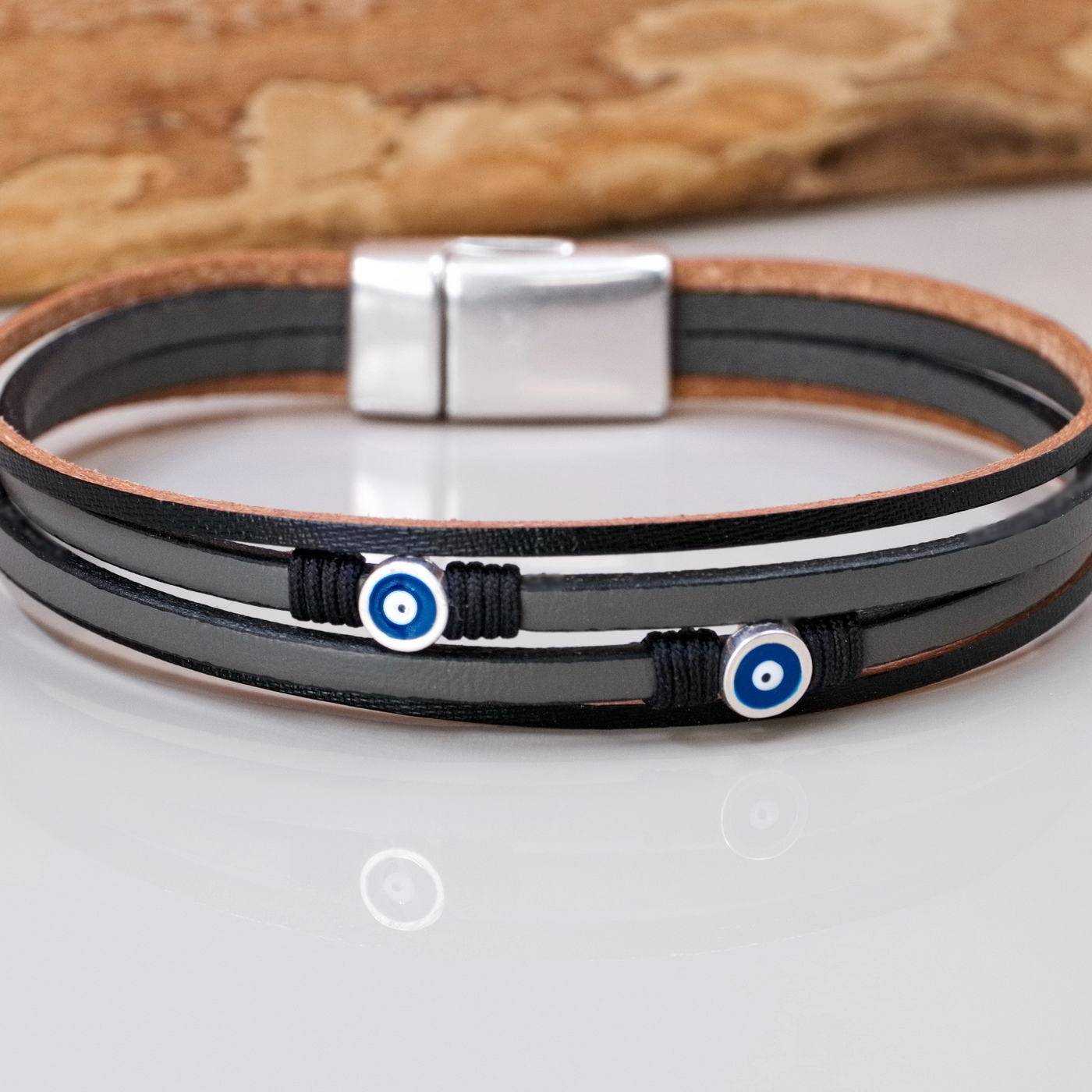 Leather Men's Bracelet with Evil Eyes — Bracelets from Toolittle — additional view 4
