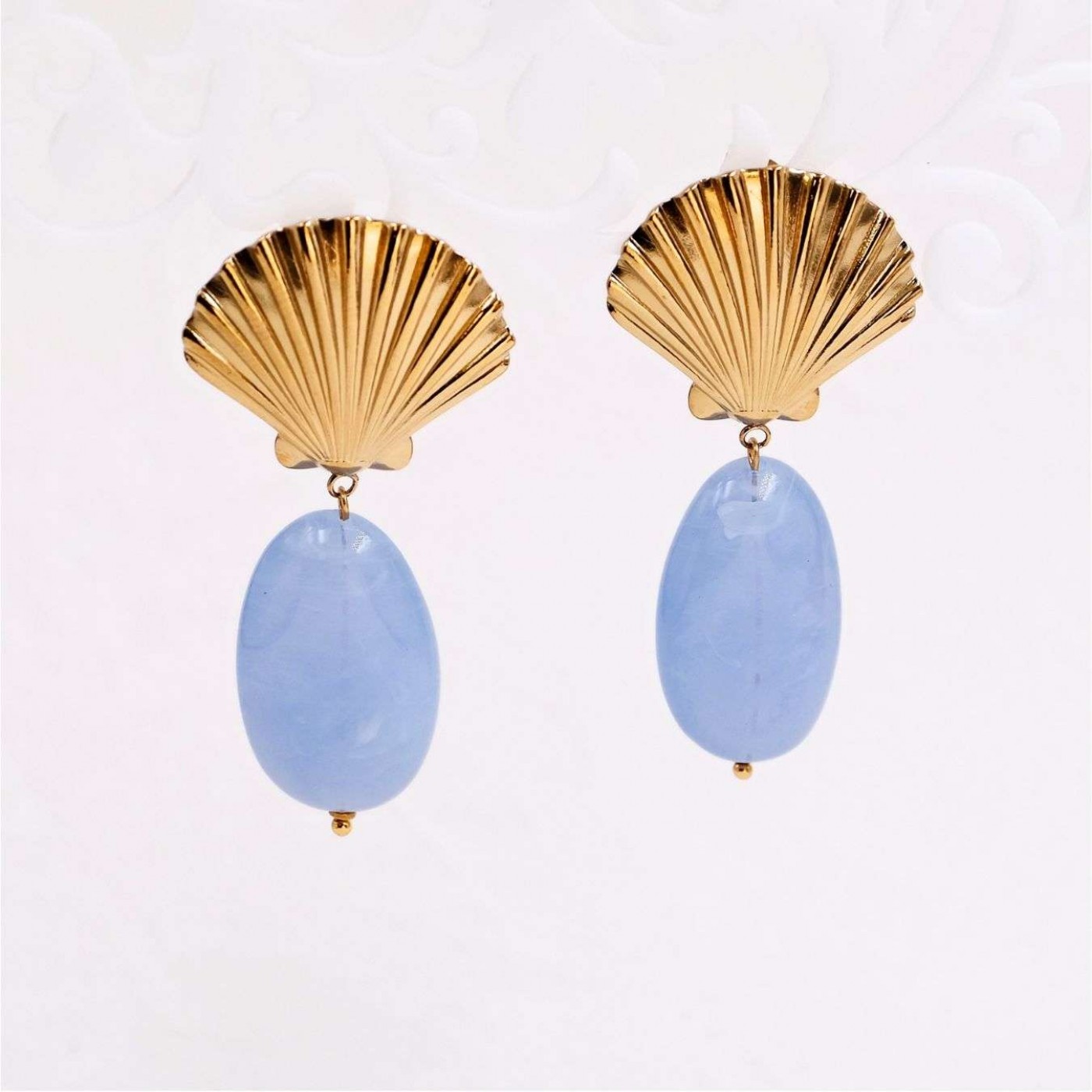 Gold-plated Clam Shell & Stone Earrings | Stainless — Earrings from Toolittle — additional view 2