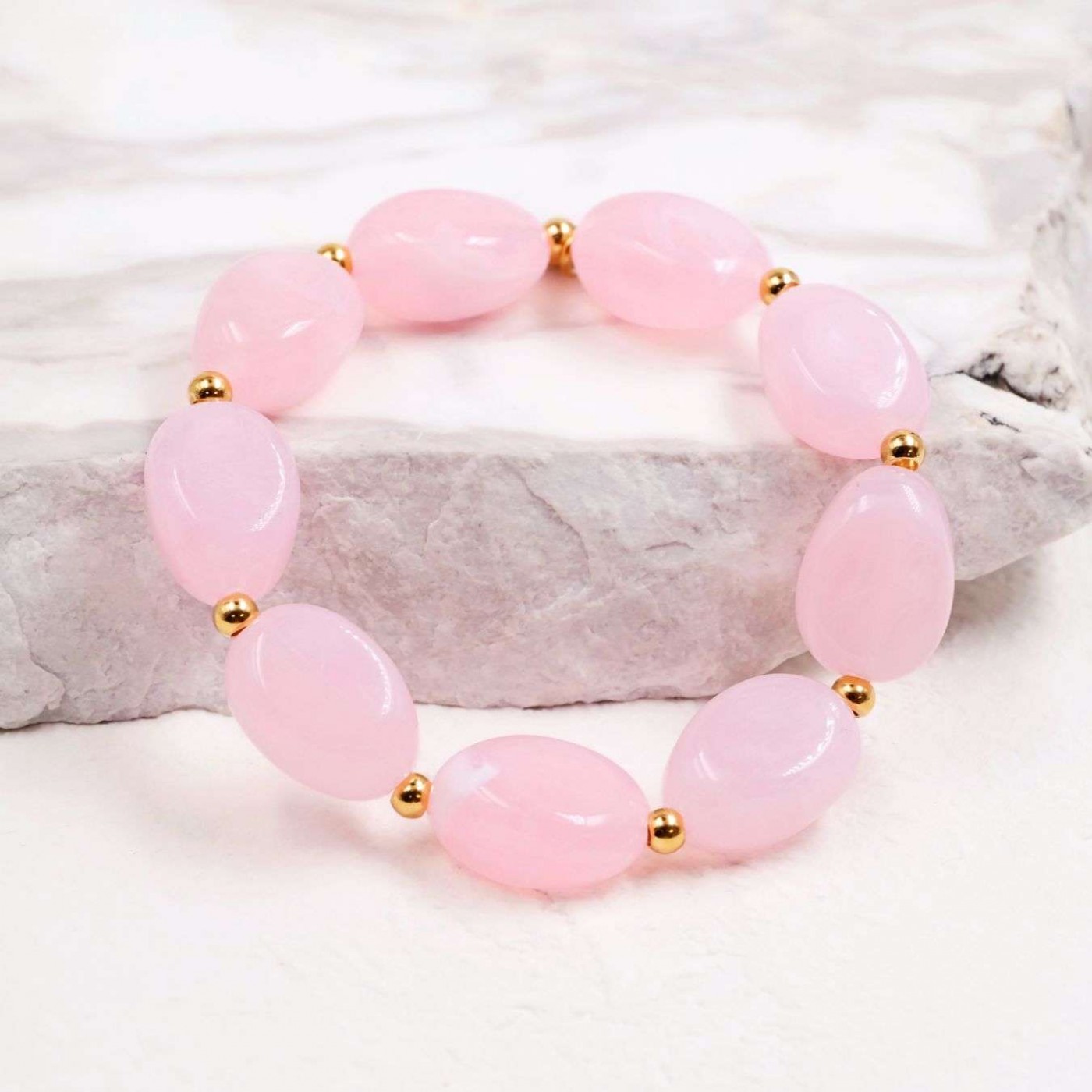Pink Elastic Bracelet | Stainless Steel & Acrylic Stones — Bracelets from Toolittle — additional view 3