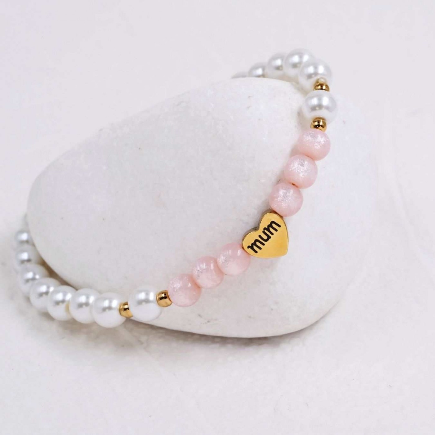 Mum Heart Bracelet | Stainless Steel & Pearls