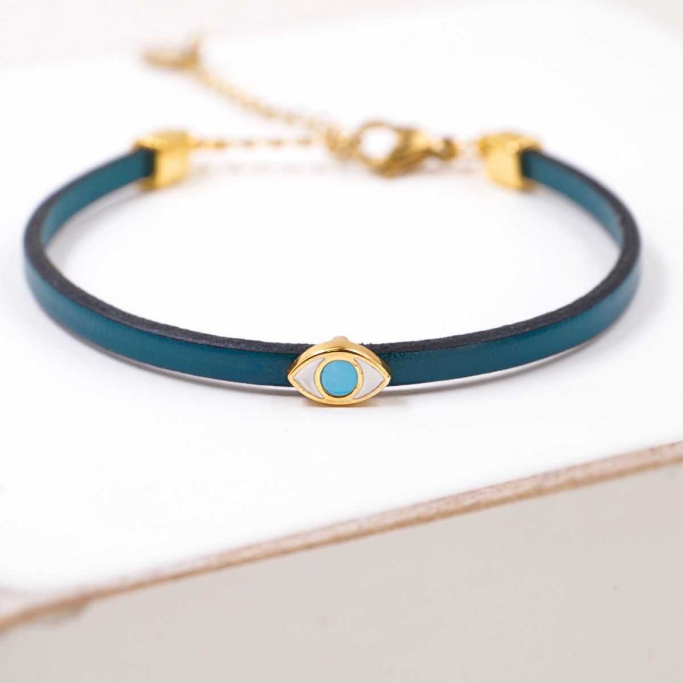 Handmade Leather Bracelet with Evil Eye – 24K Gold Plated — Bracelets from Toolittle — additional view 7
