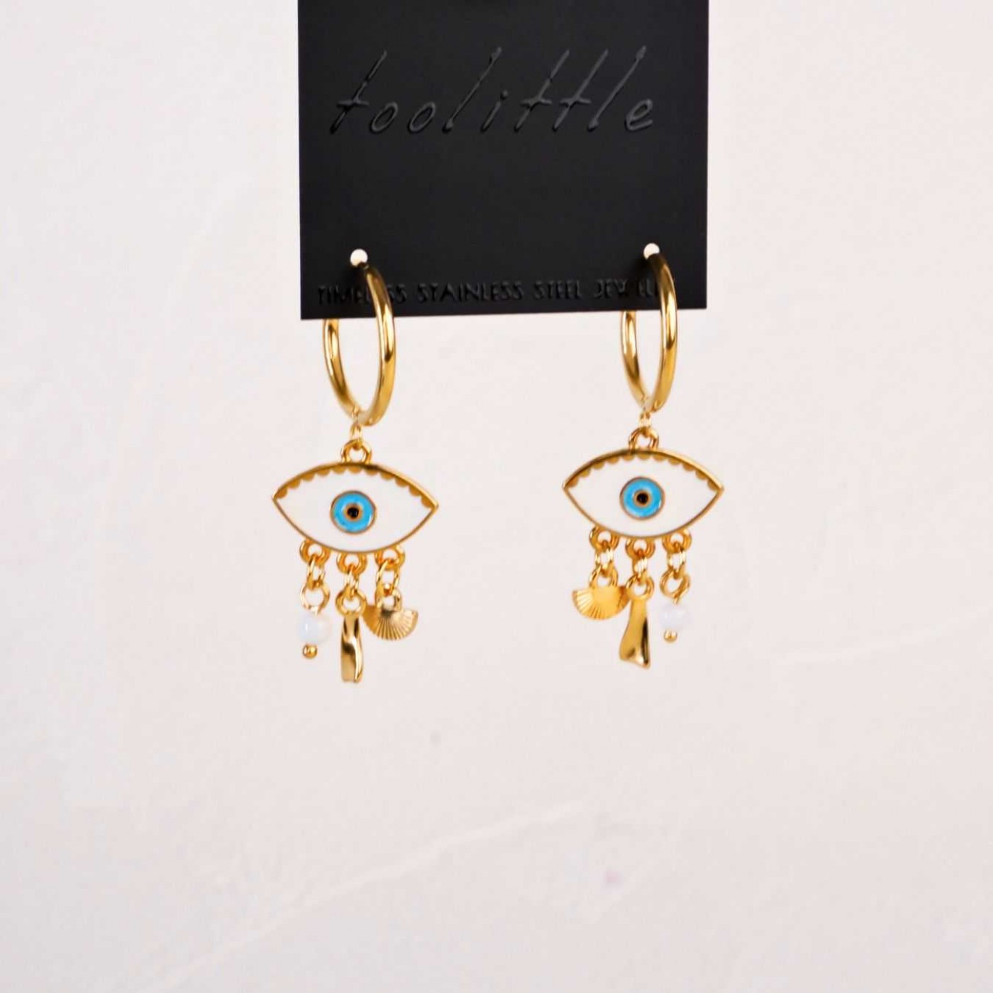 Gold-plated Hoop Earrings | Enamelled Evil Eye — Earrings from Toolittle — additional view 3