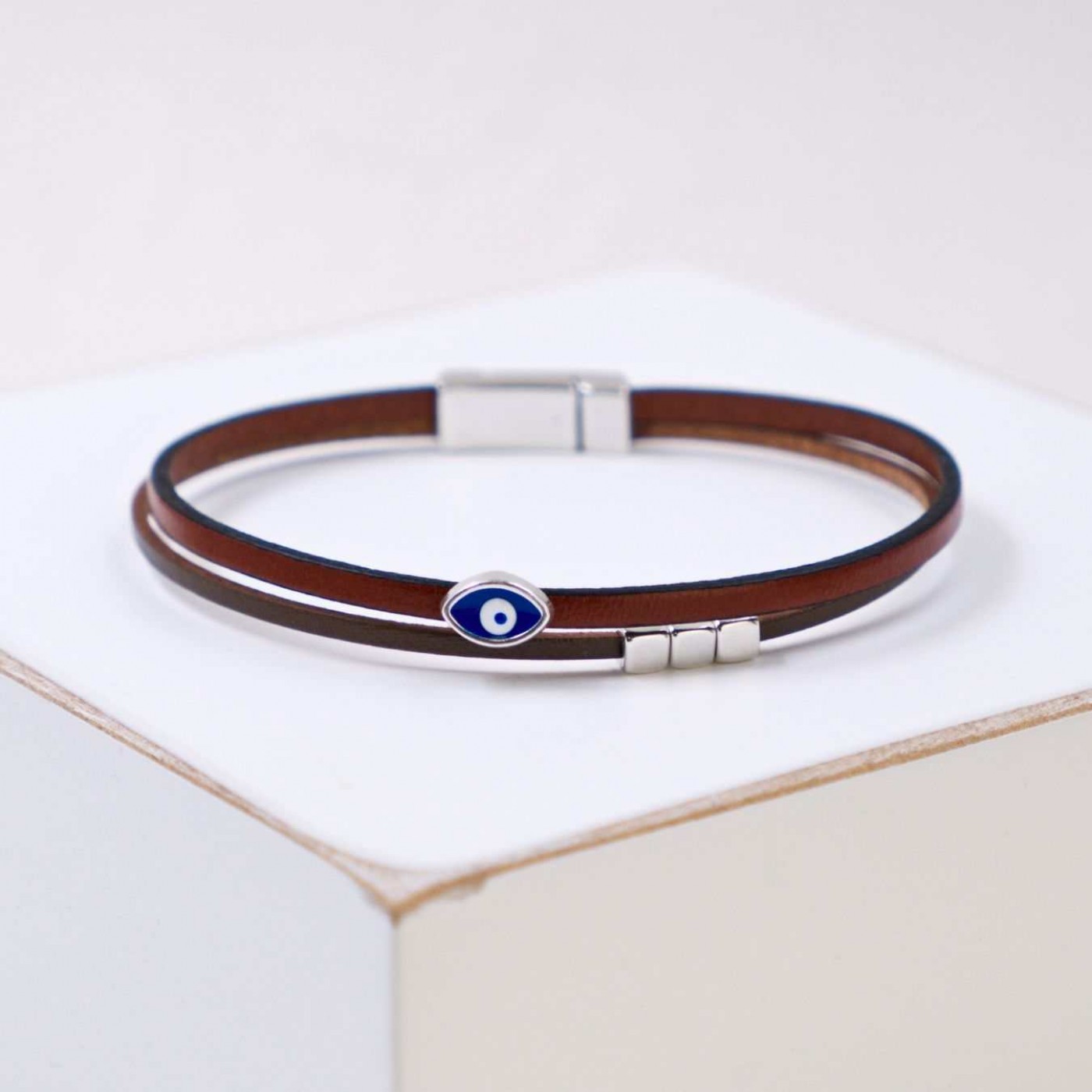 Leather Men's Bracelet |Metal Enamelled Evil Eye — Bracelets from Toolittle — additional view 3