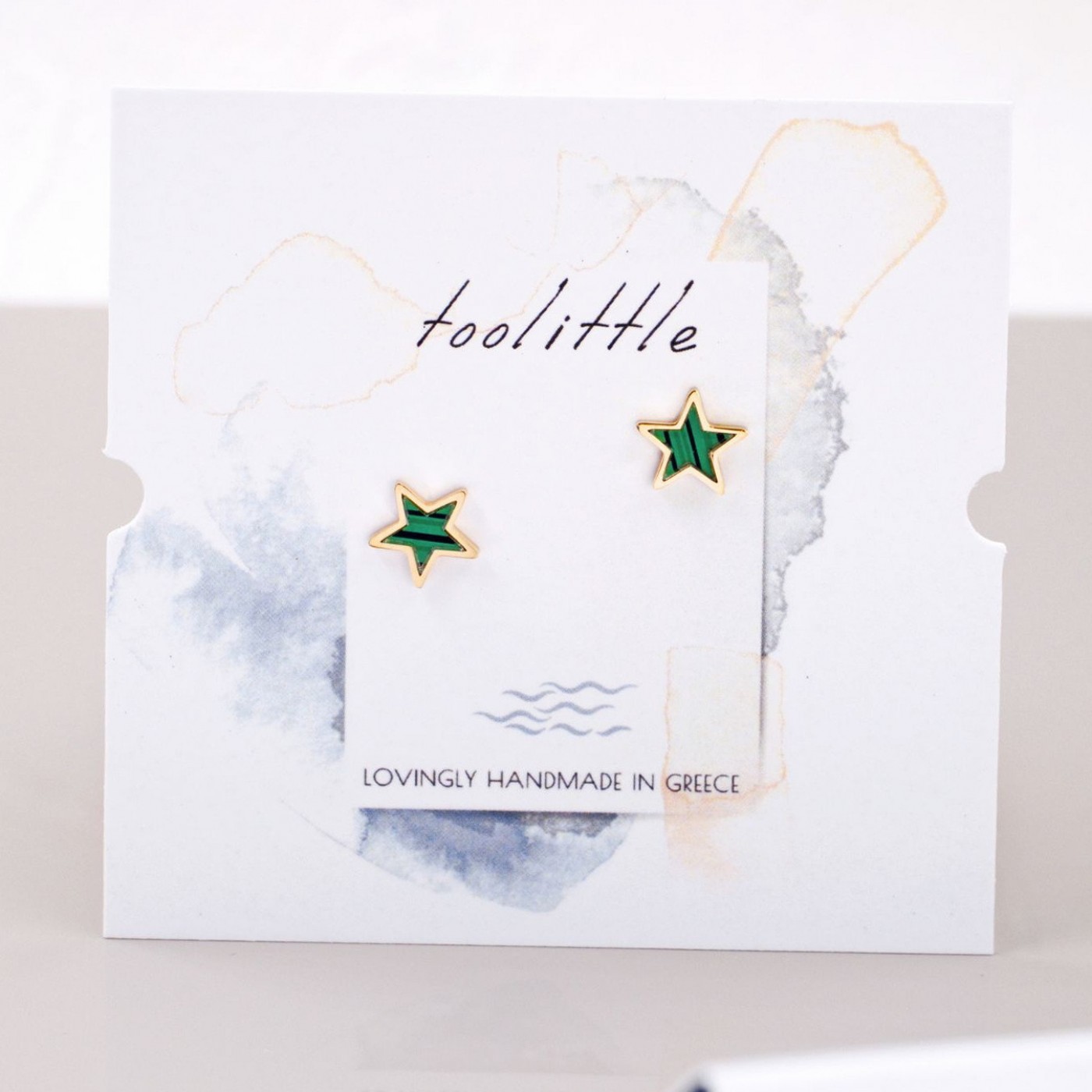 Steel Star Earrings with Malachite — Earrings from Toolittle — additional view 3