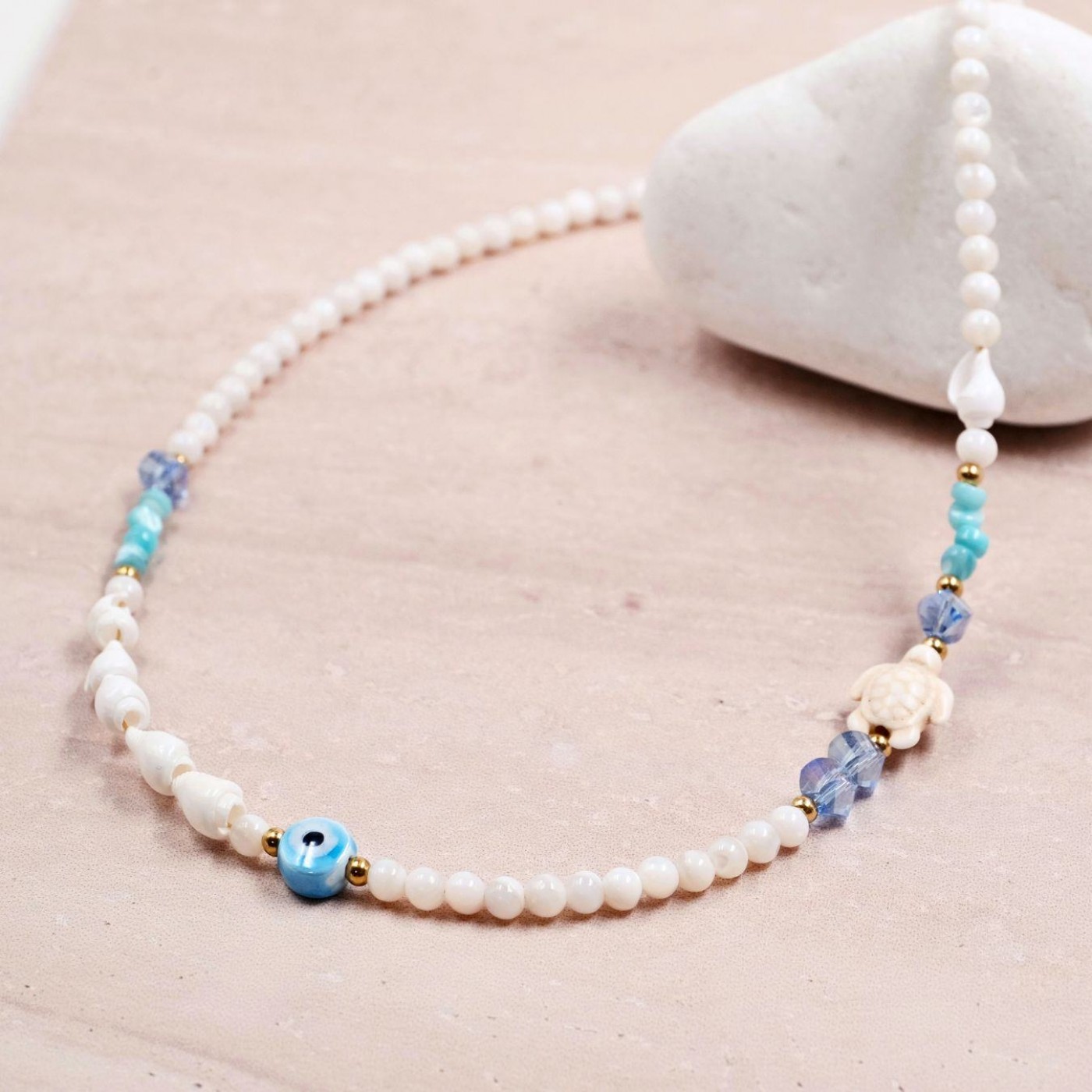 Summer Necklace | Stones & Ceramic Evil Eye - Color Option — Necklaces from Toolittle — additional view 2