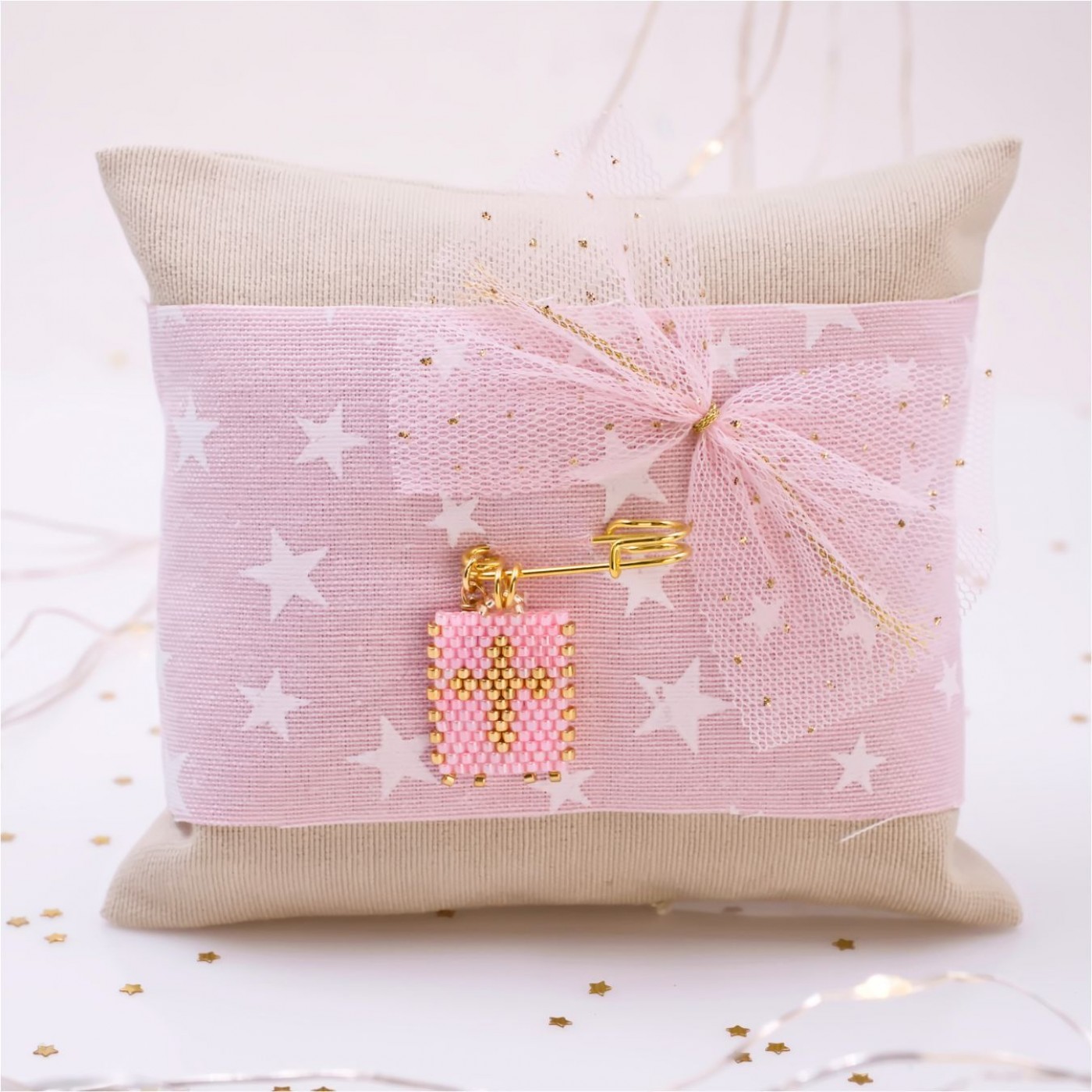 Handmade Newborn Blessing Pillow – Girl: Miyuki Beaded Cross — Pendants & charms from Toolittle — additional view 3