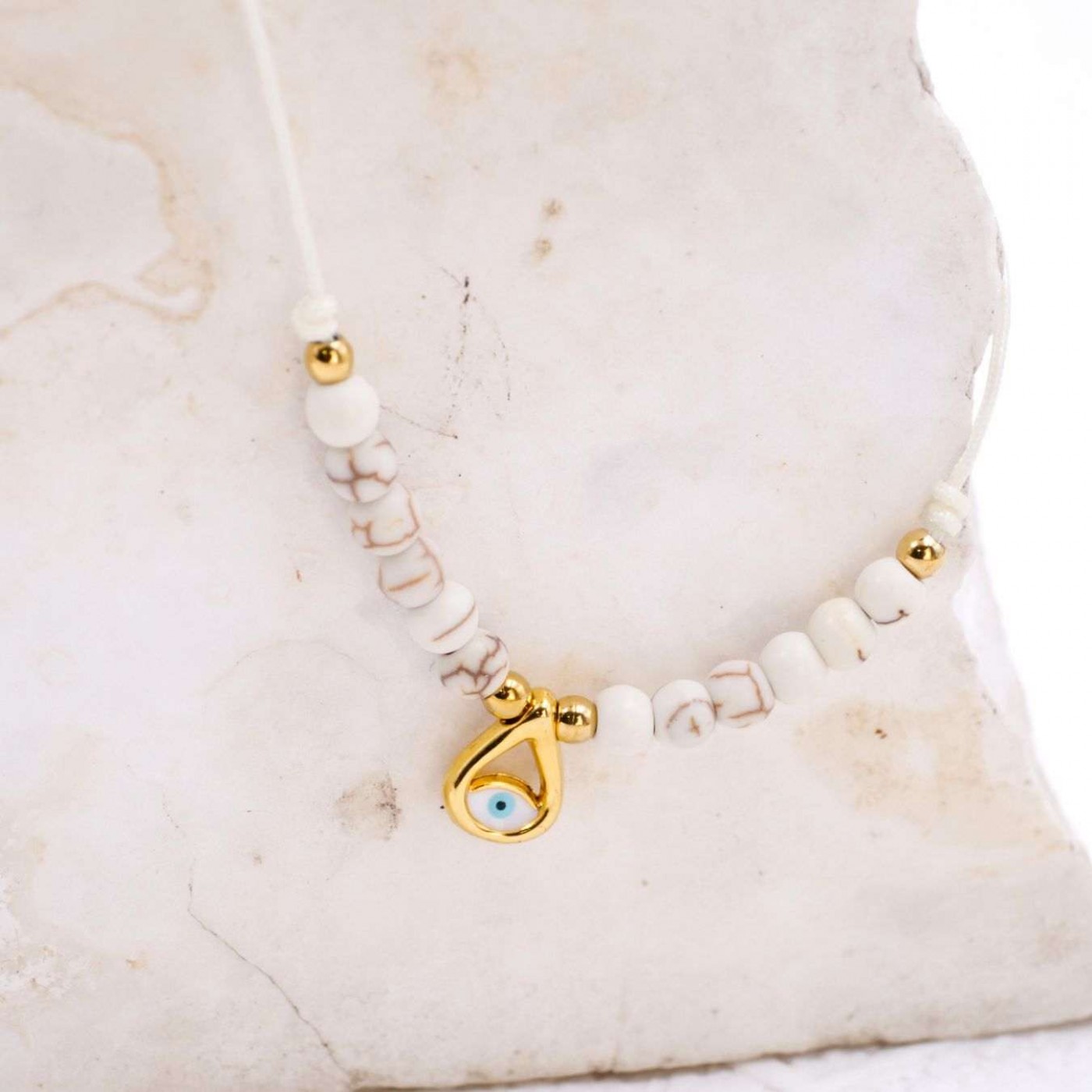 Macramé Bracelet with Gold-Plated Evil Eye & Stones | Ecru — Bracelets from Toolittle — additional view 7