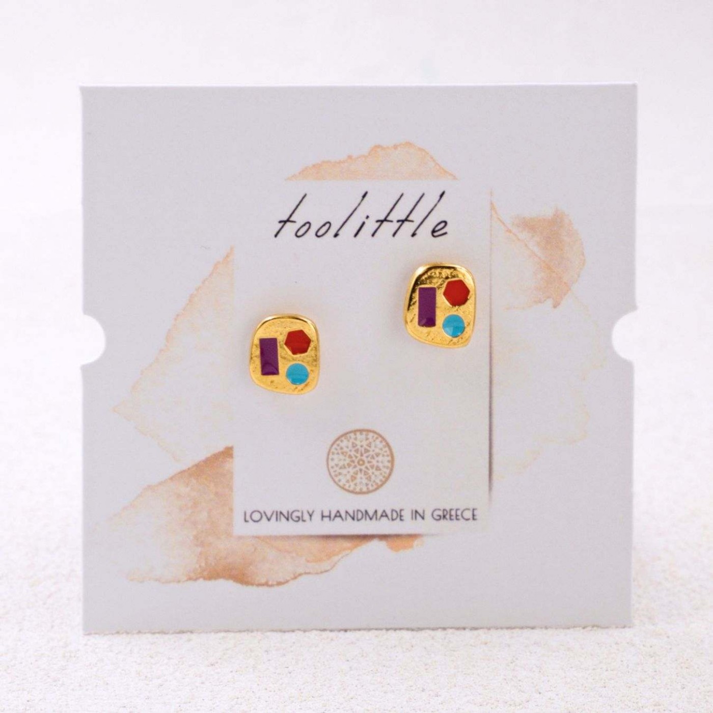 Gold-Plated Stud Earrings with Enamel — Earrings from Toolittle — additional view 3