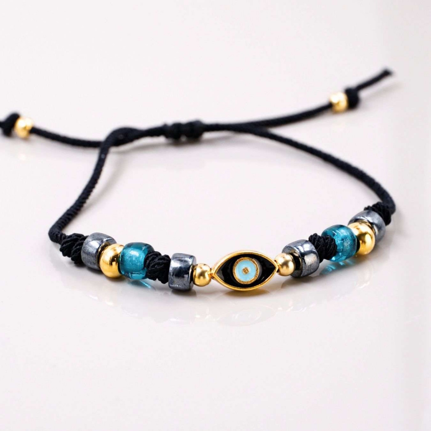Gold-plated Macrame Bracelet - Evil Eye & Enamel — Bracelets from Toolittle — additional view 3
