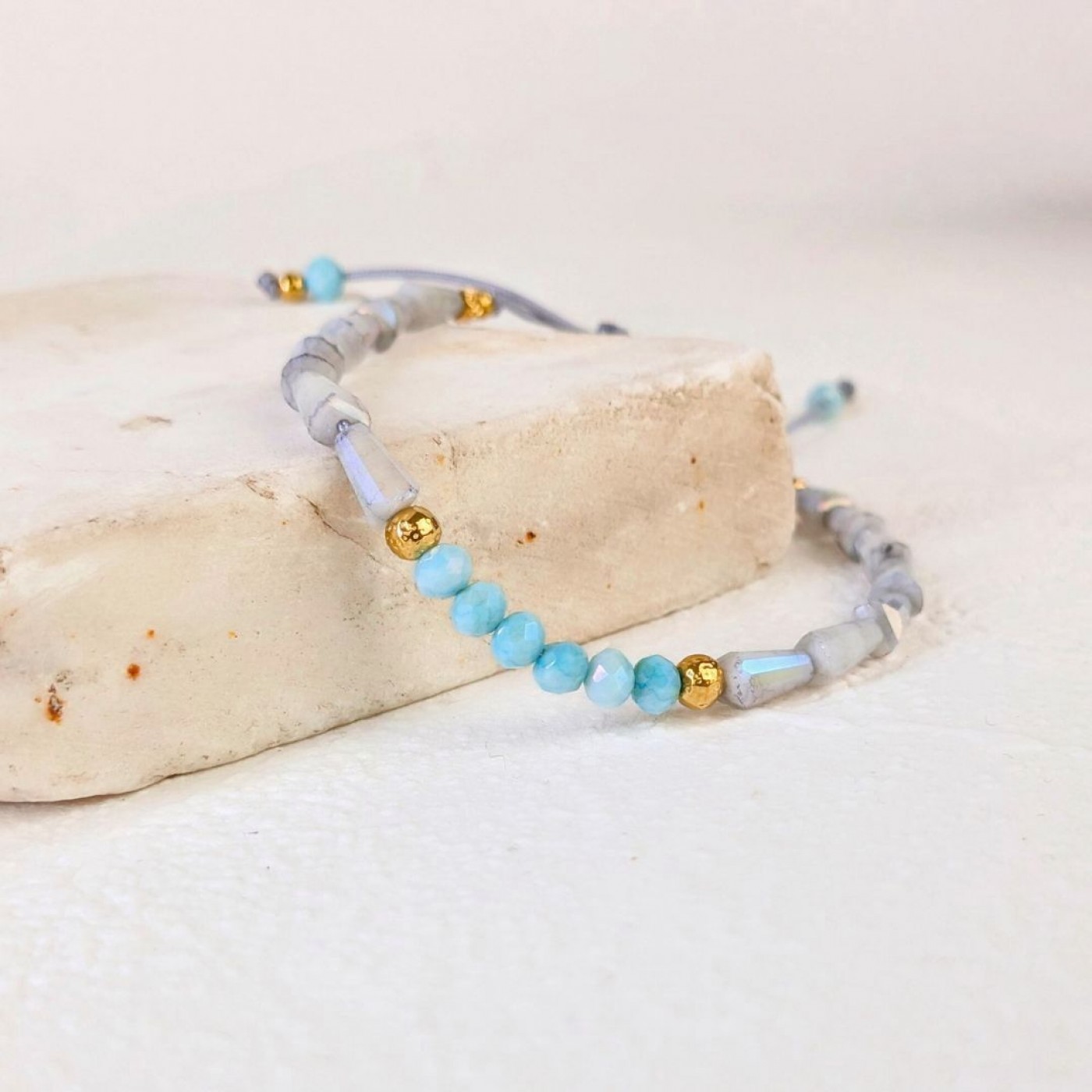Macramé Bracelet with Crystals & Semiprecious Stones | Grey — Bracelets from Toolittle — additional view 2